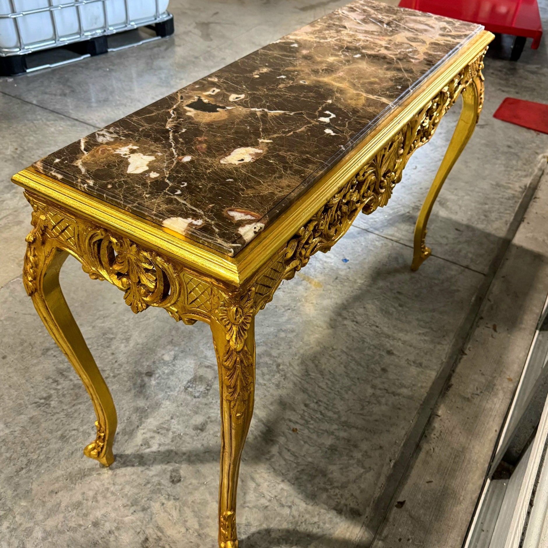 Luxury Baroque Console Table – Gold Leaf Finish with Carvings & Marble Top