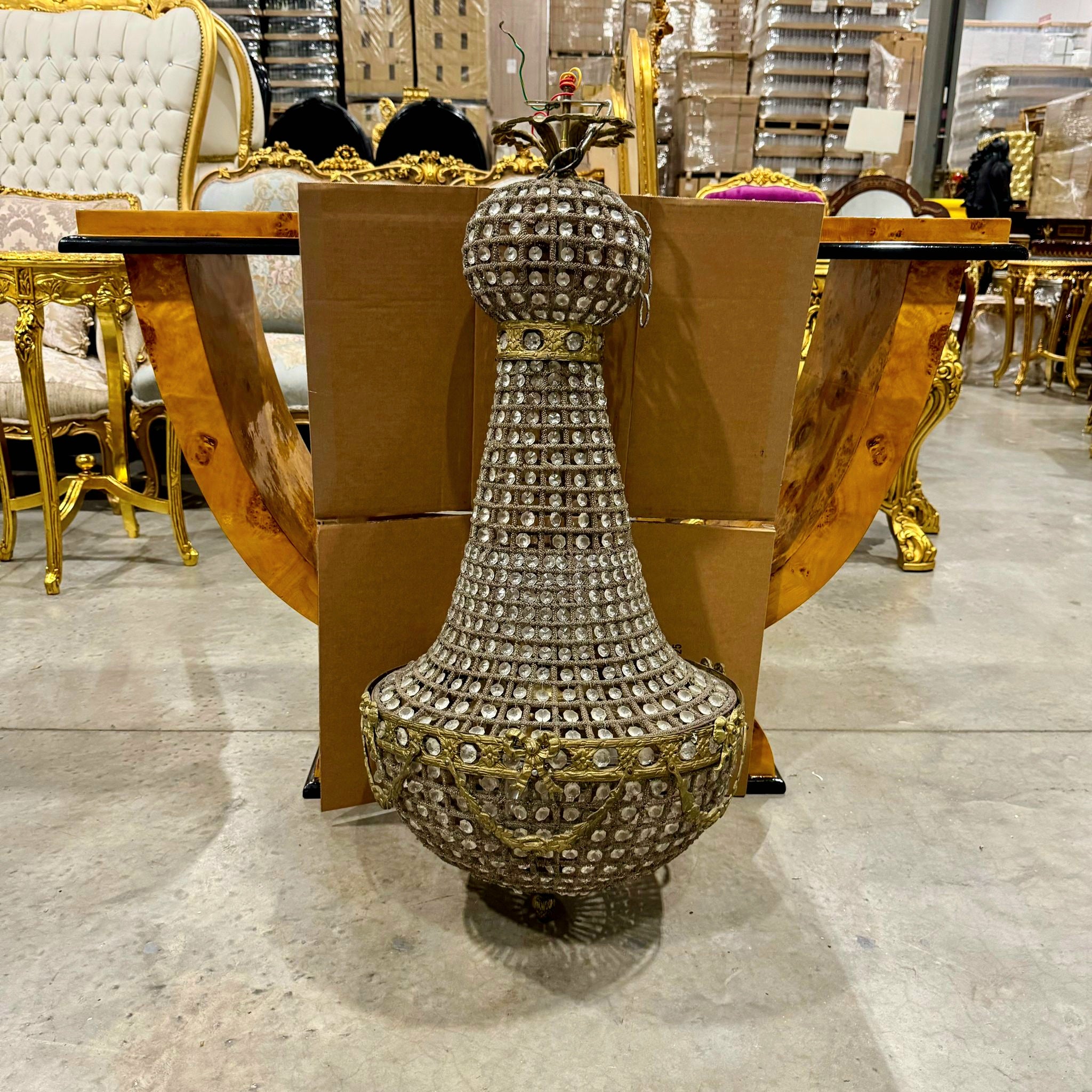 Elegant French Style Chandelier – 40" Tall, Gold Details, Classic Lighting Decor