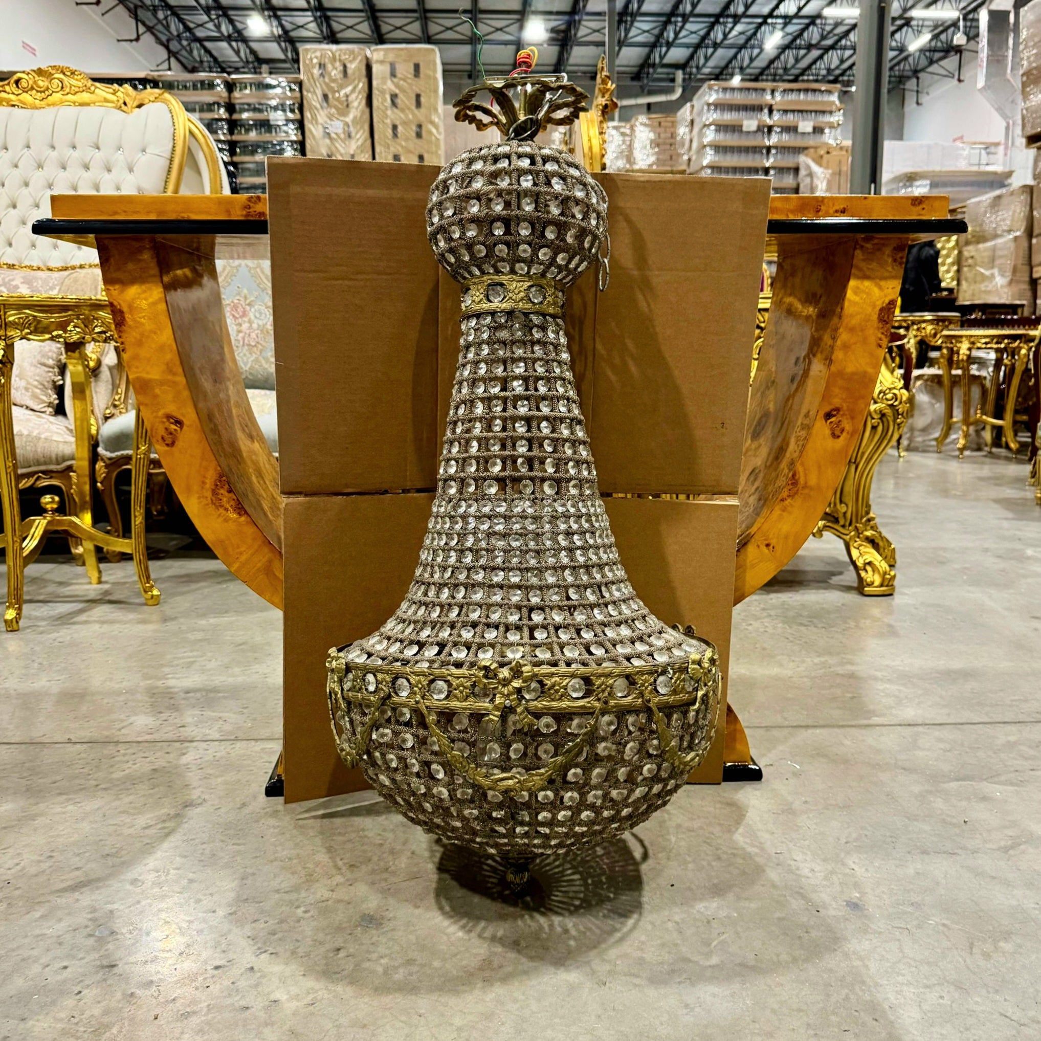 Elegant French Style Chandelier – 40" Tall, Gold Details, Classic Lighting Decor