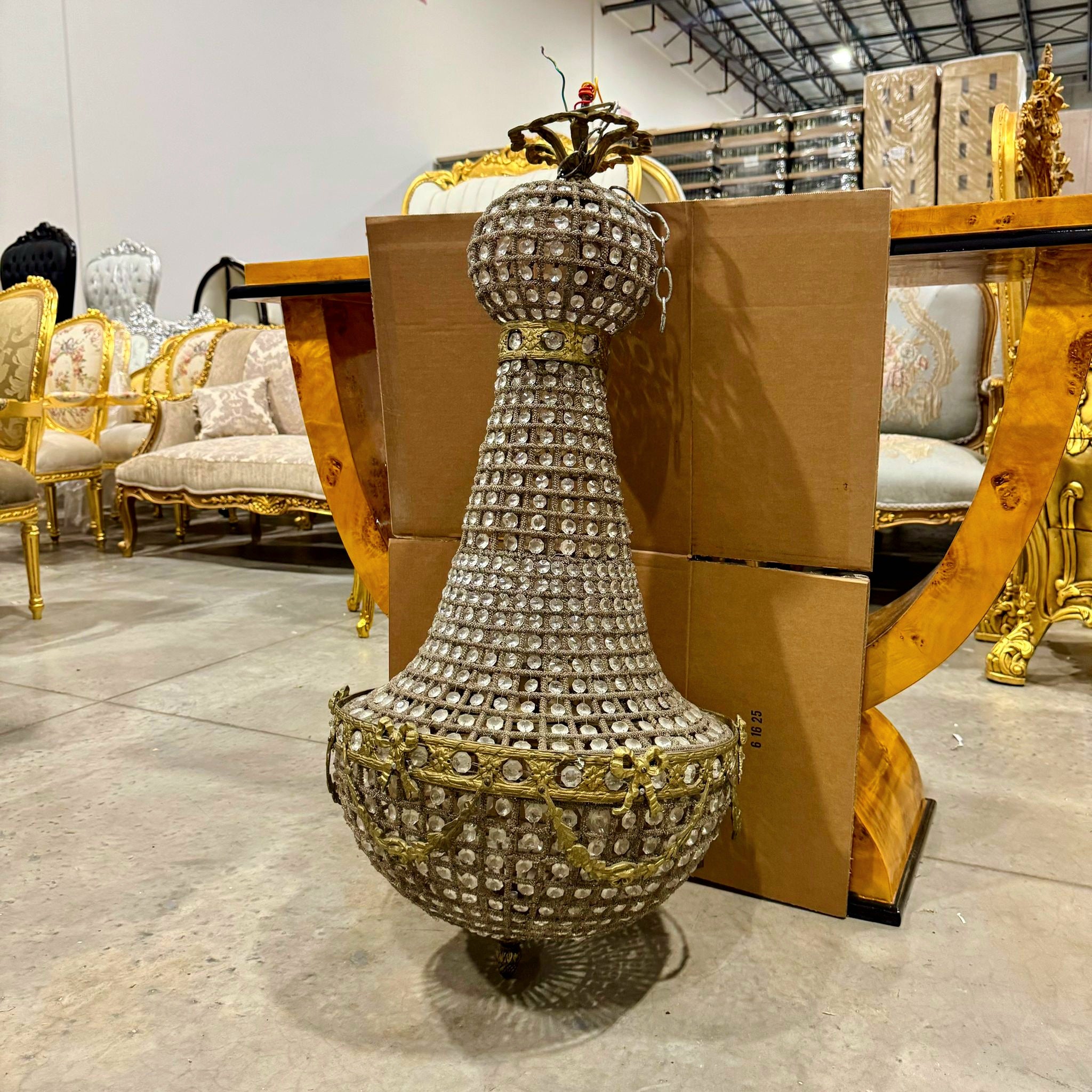 Elegant French Style Chandelier – 40" Tall, Gold Details, Classic Lighting Decor