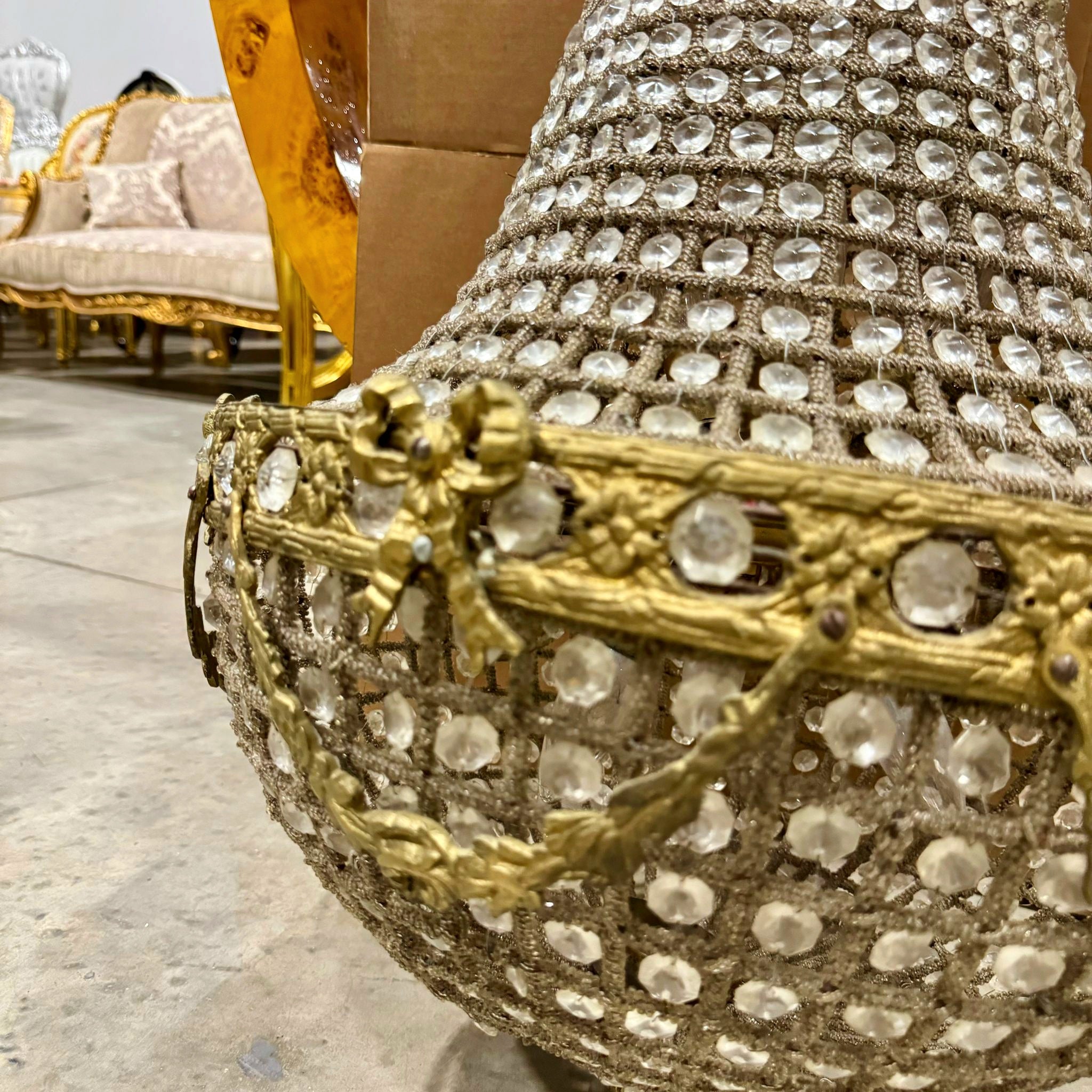 Elegant French Style Chandelier – 40" Tall, Gold Details, Classic Lighting Decor