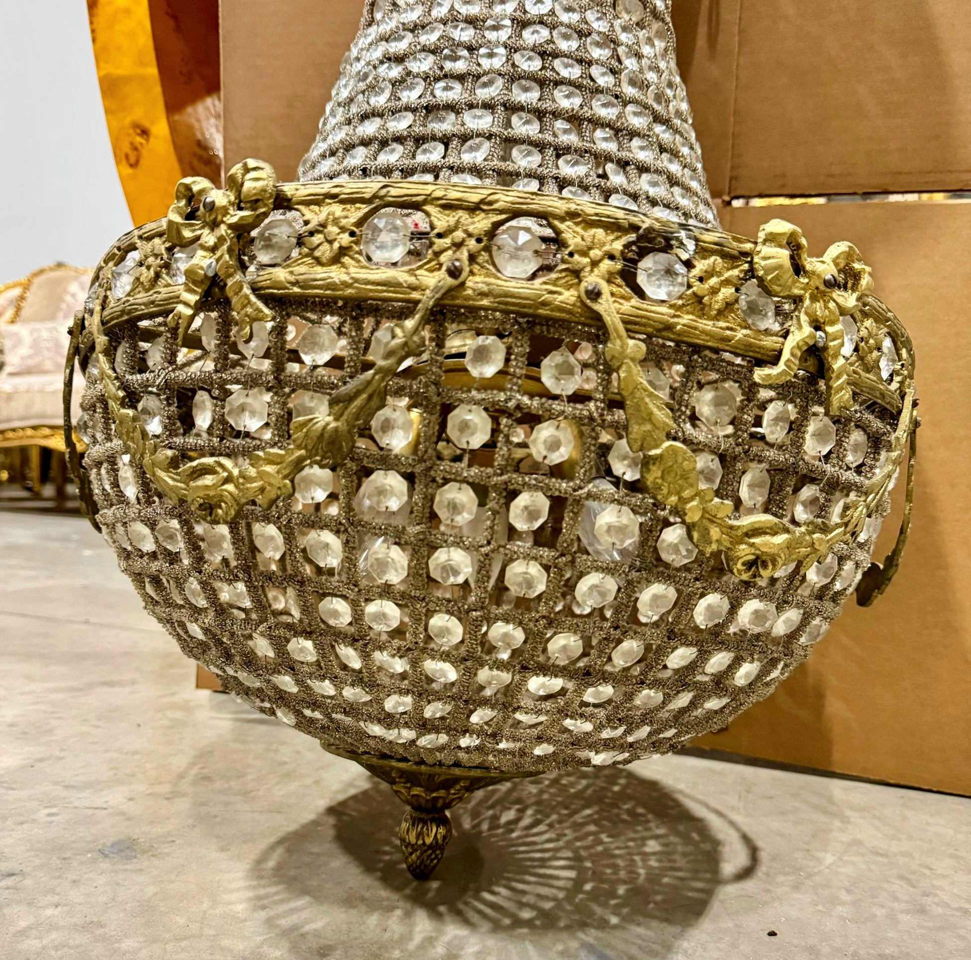 Elegant French Style Chandelier – 40" Tall, Gold Details, Classic Lighting Decor