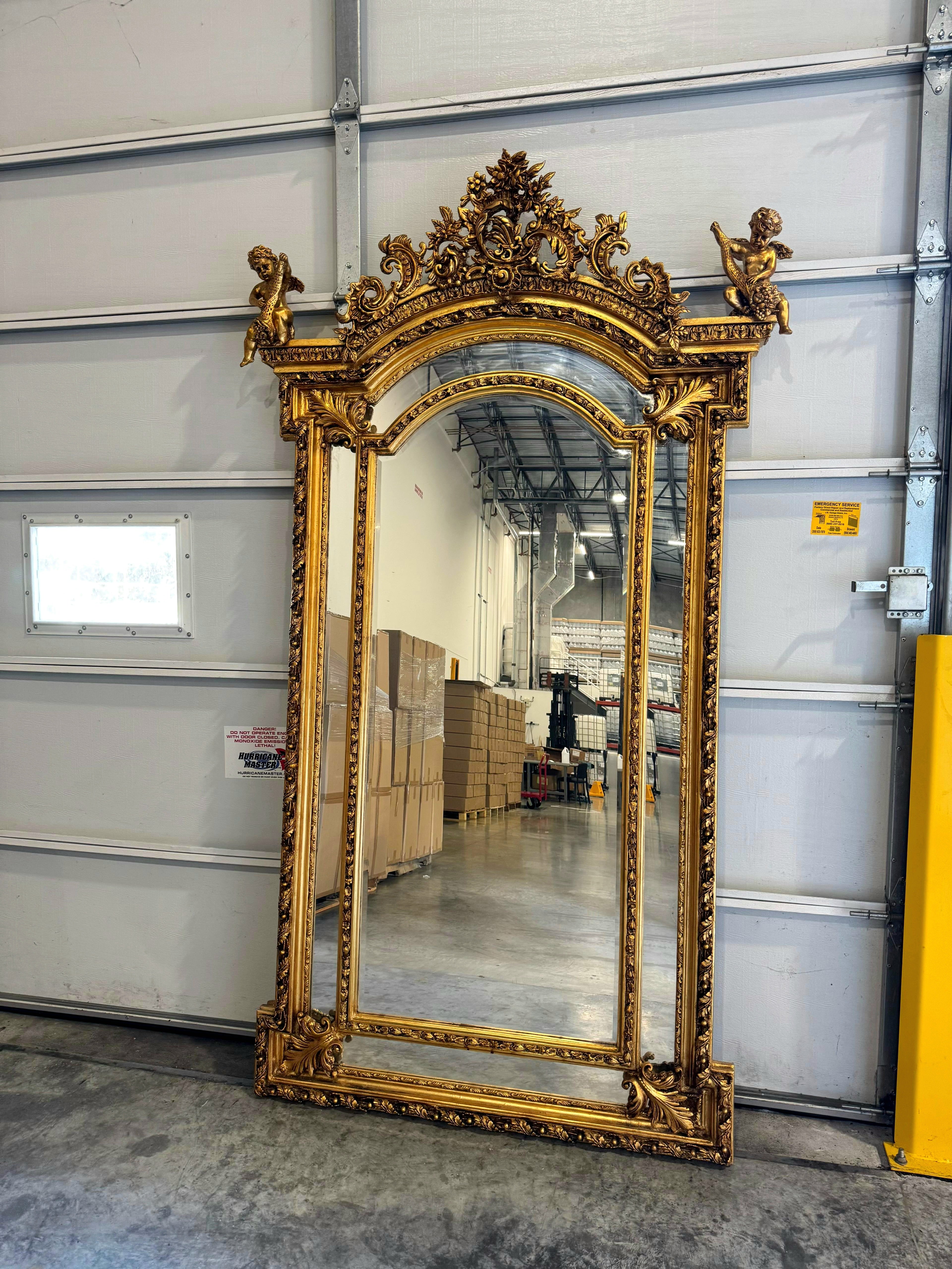 Baroque Full-length Mirror with Gold Leaf Detailing Style Floor Mirror