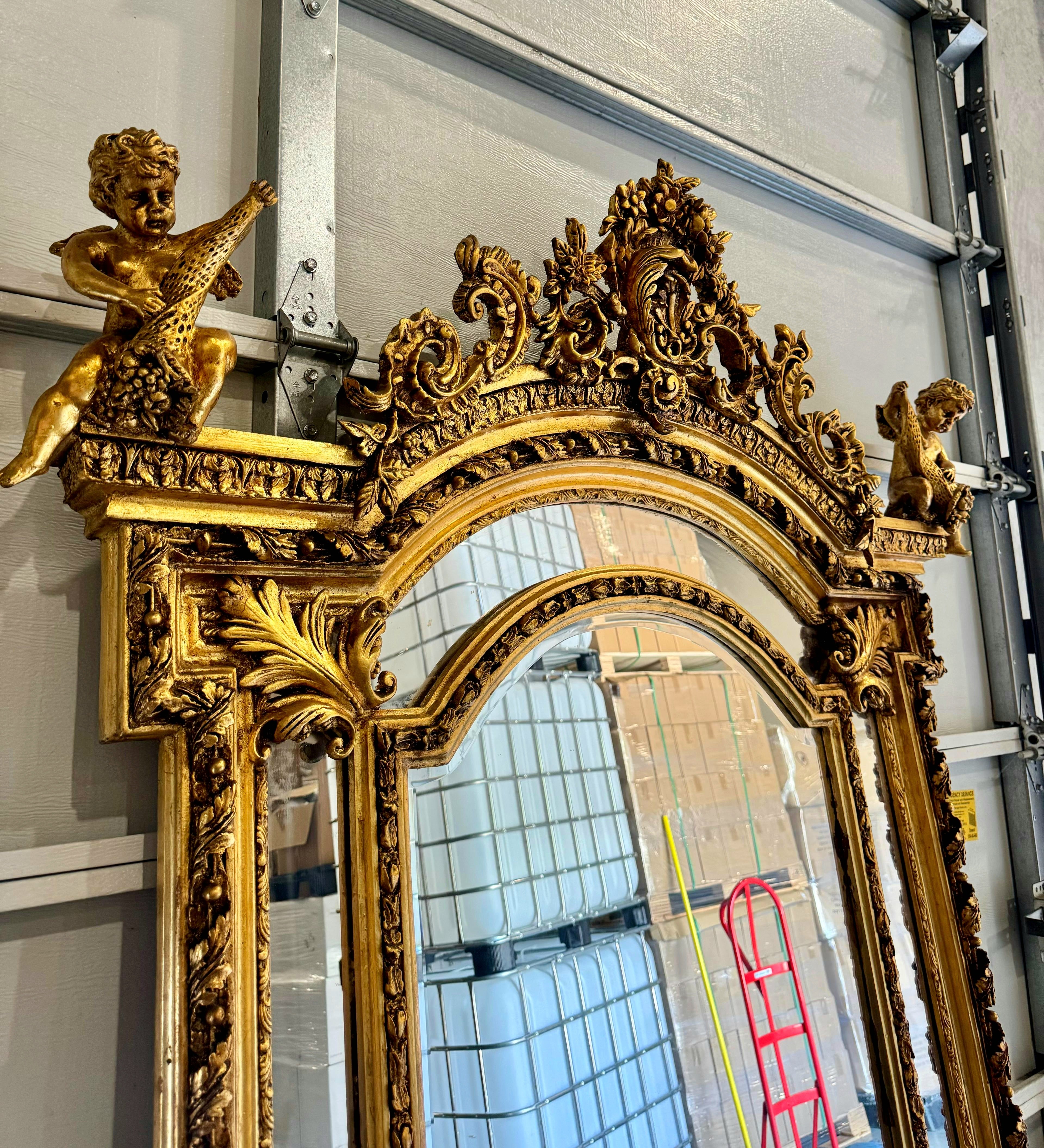 Baroque Full-length Mirror with Gold Leaf Detailing Style Floor Mirror