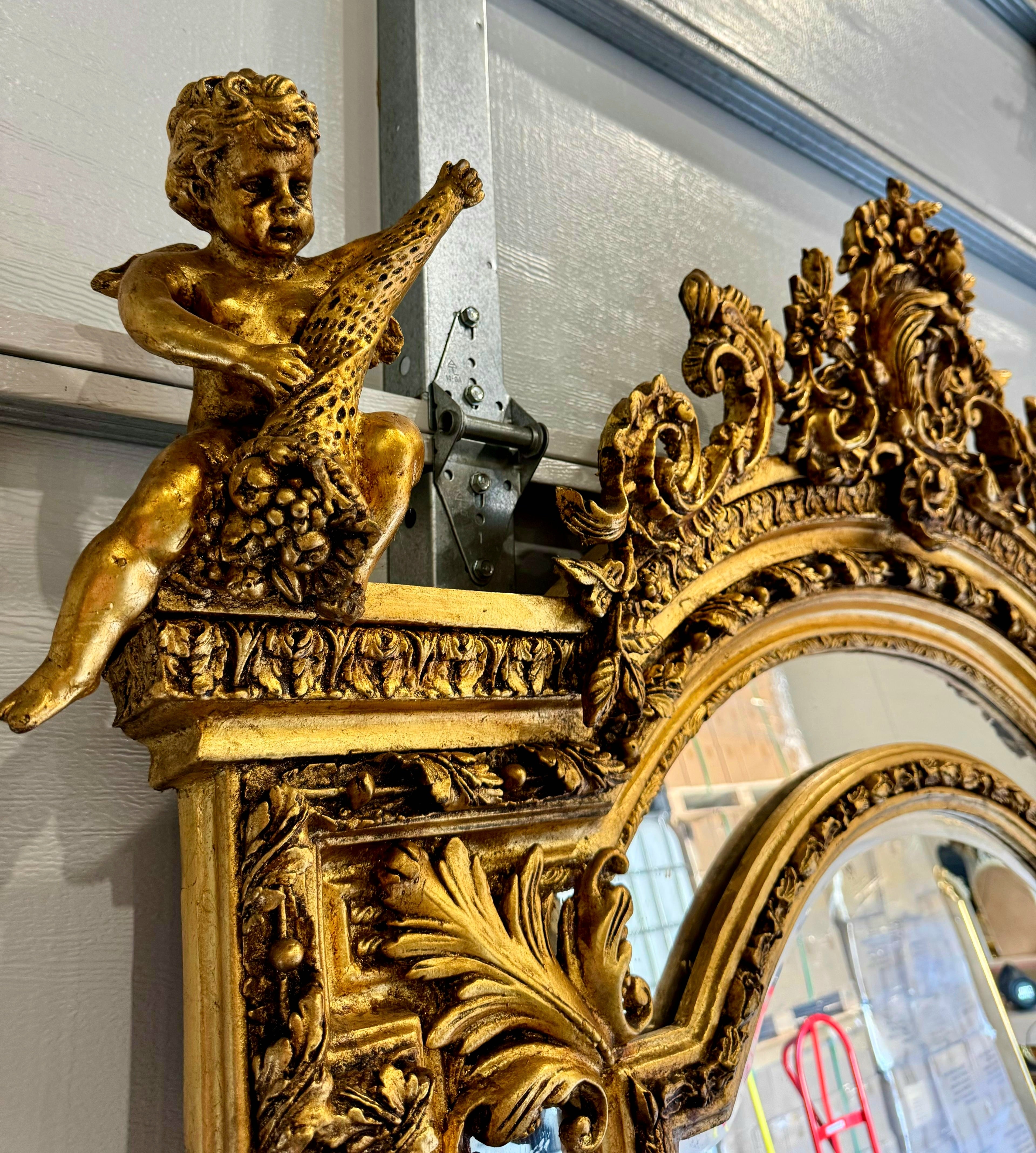 Baroque Full-length Mirror with Gold Leaf Detailing Style Floor Mirror