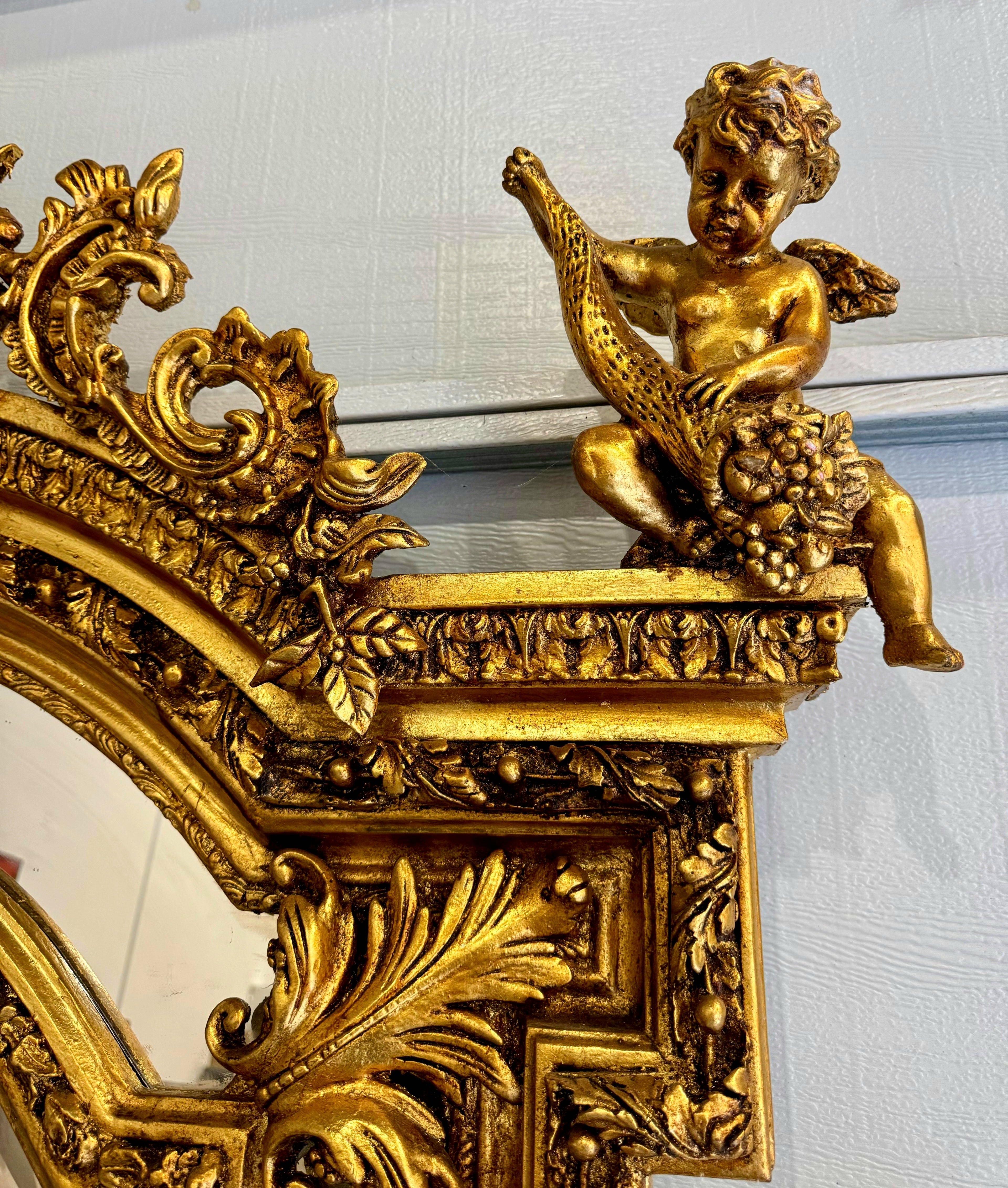 Baroque Full-length Mirror with Gold Leaf Detailing Style Floor Mirror