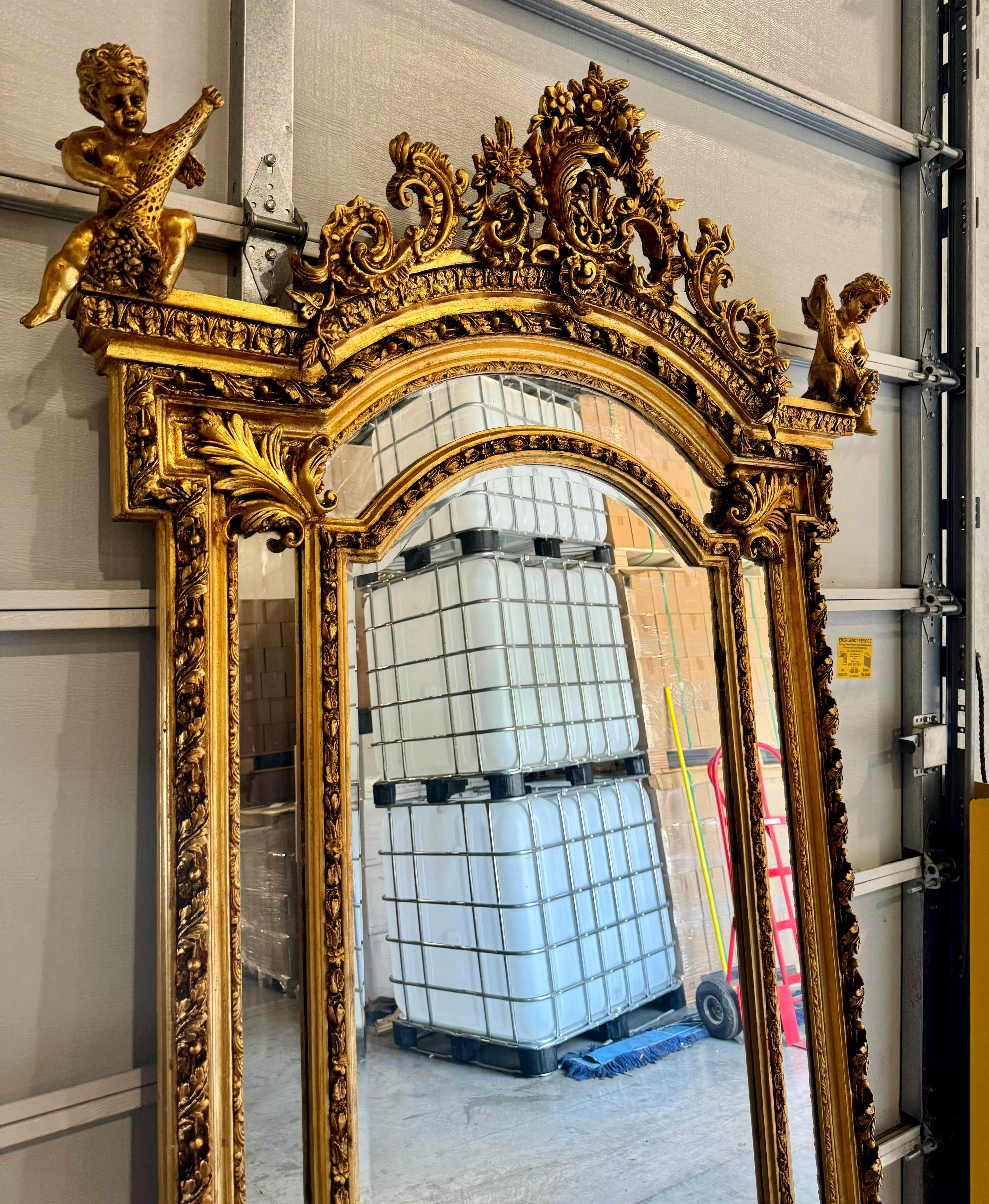 Baroque Full-length Mirror with Gold Leaf Detailing Style Floor Mirror