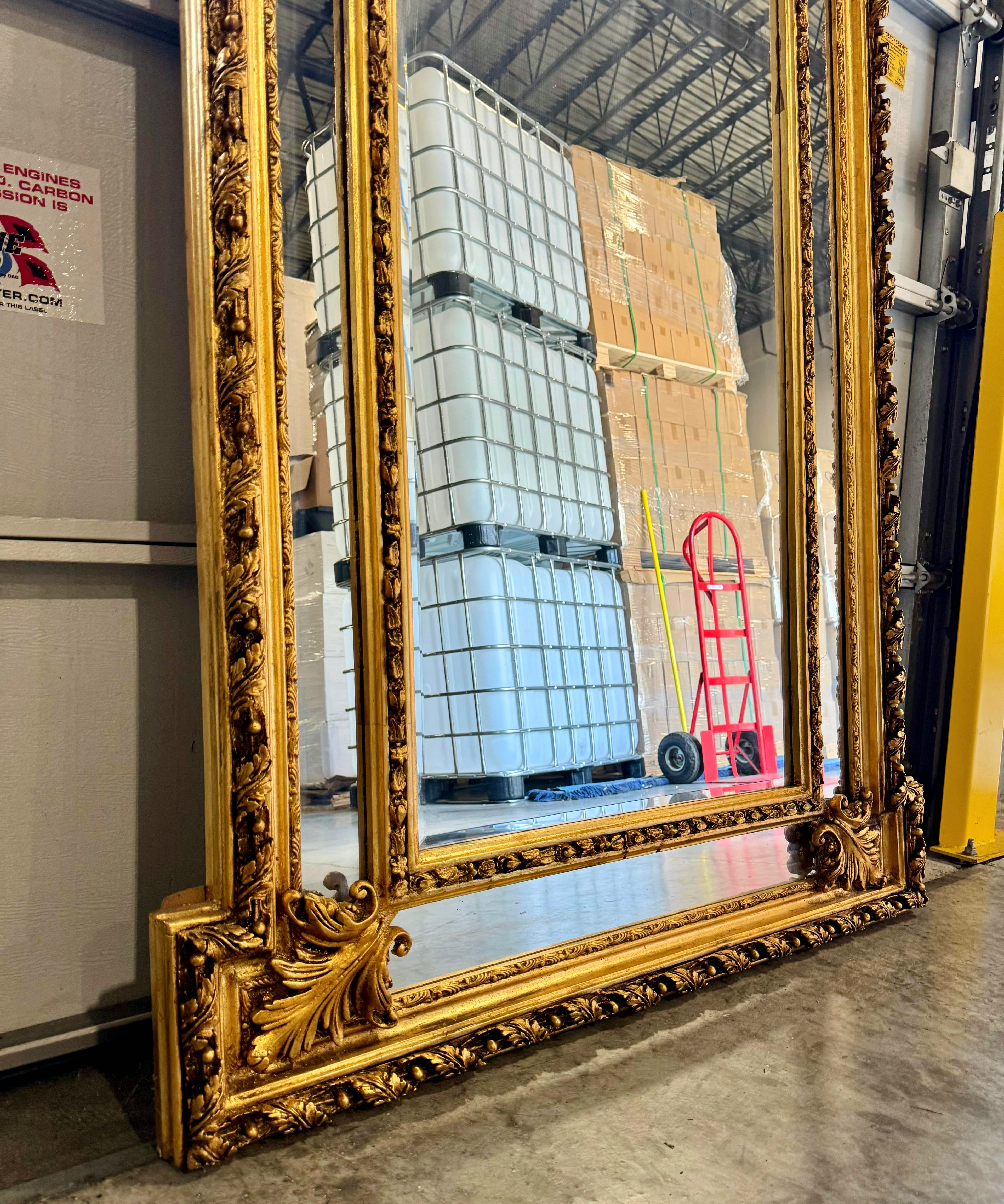 Baroque Full-length Mirror with Gold Leaf Detailing Style Floor Mirror