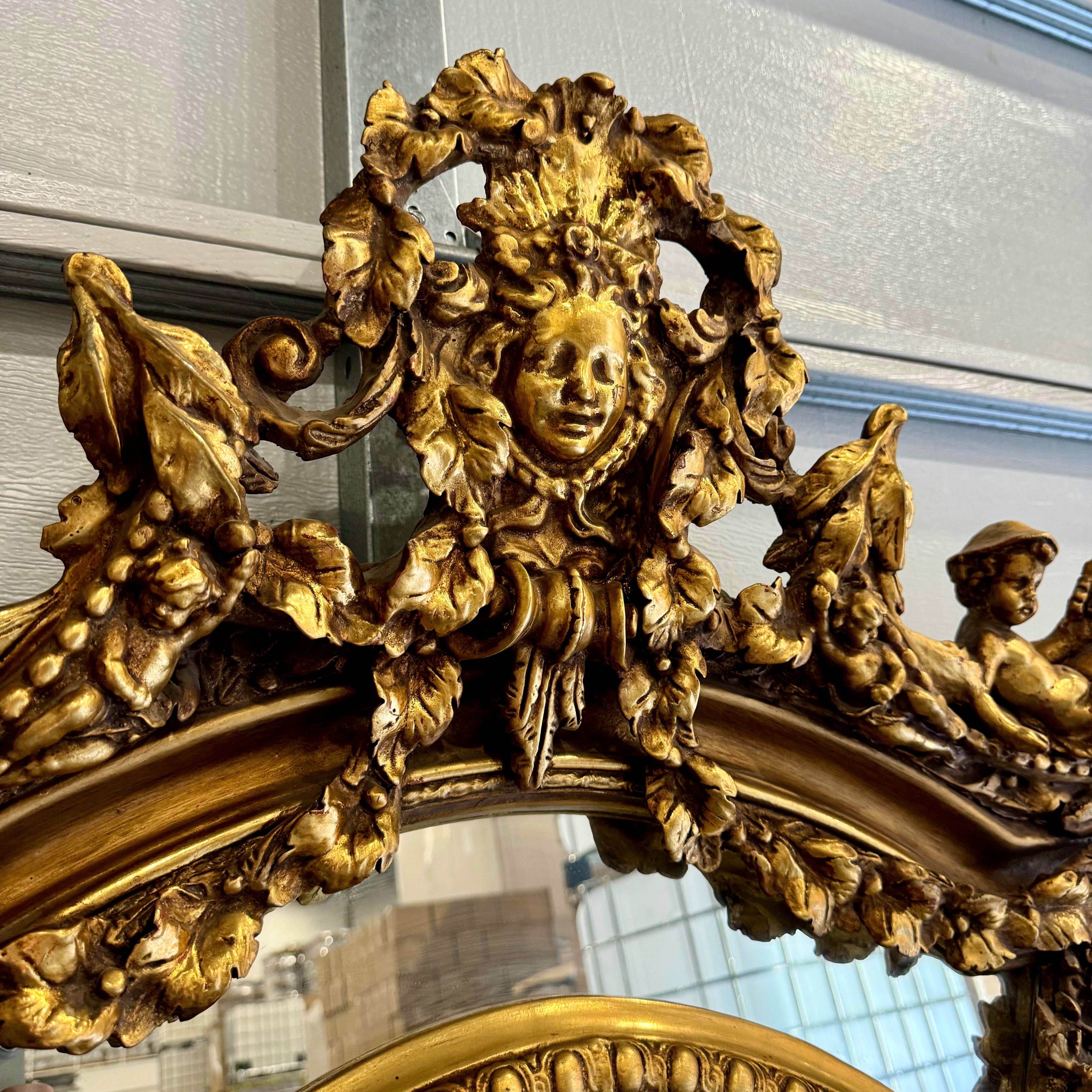 Curved Shape Gold Antique Mirror French Baroque Style Floor Mirror Gold Leaf