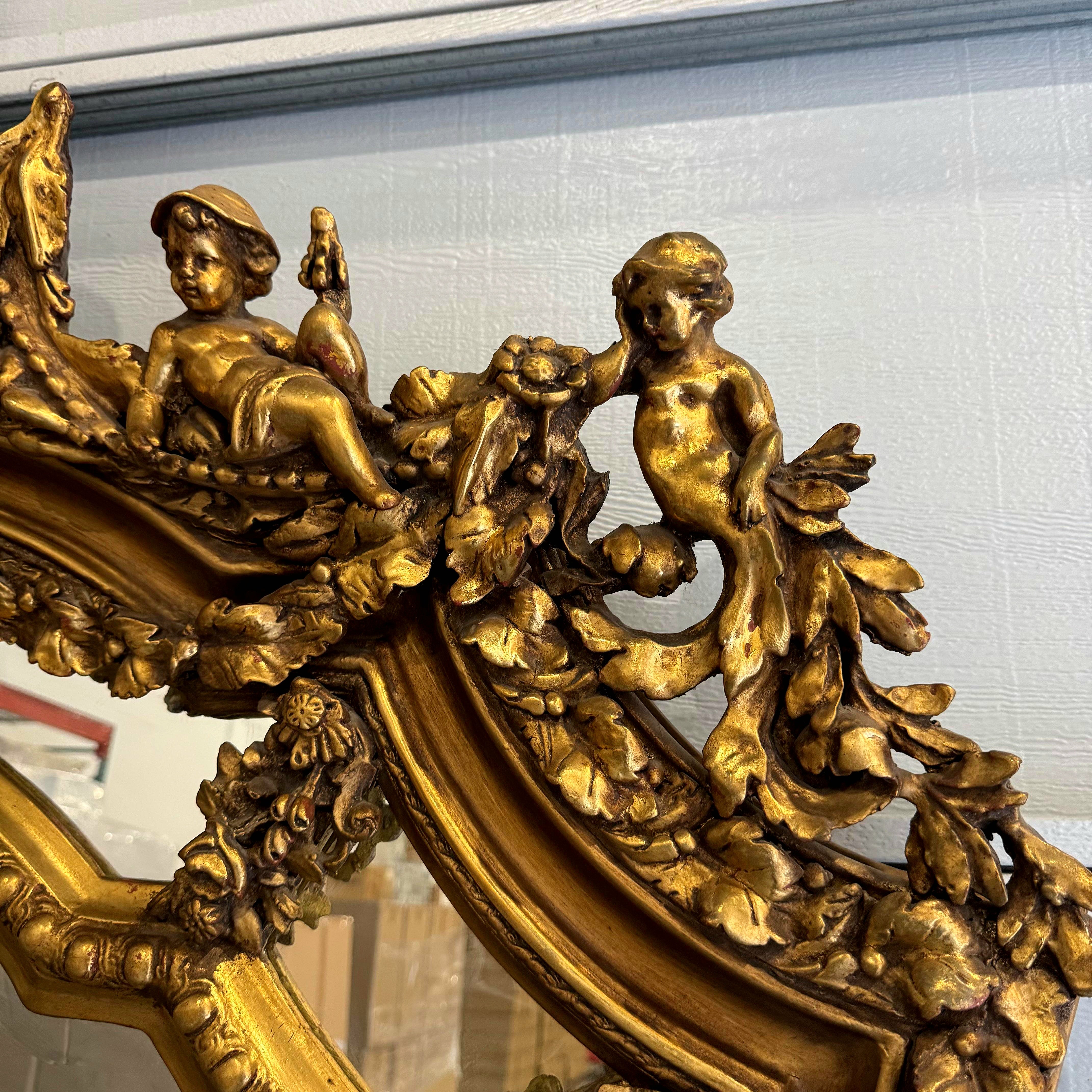 Curved Shape Gold Antique Mirror French Baroque Style Floor Mirror Gold Leaf