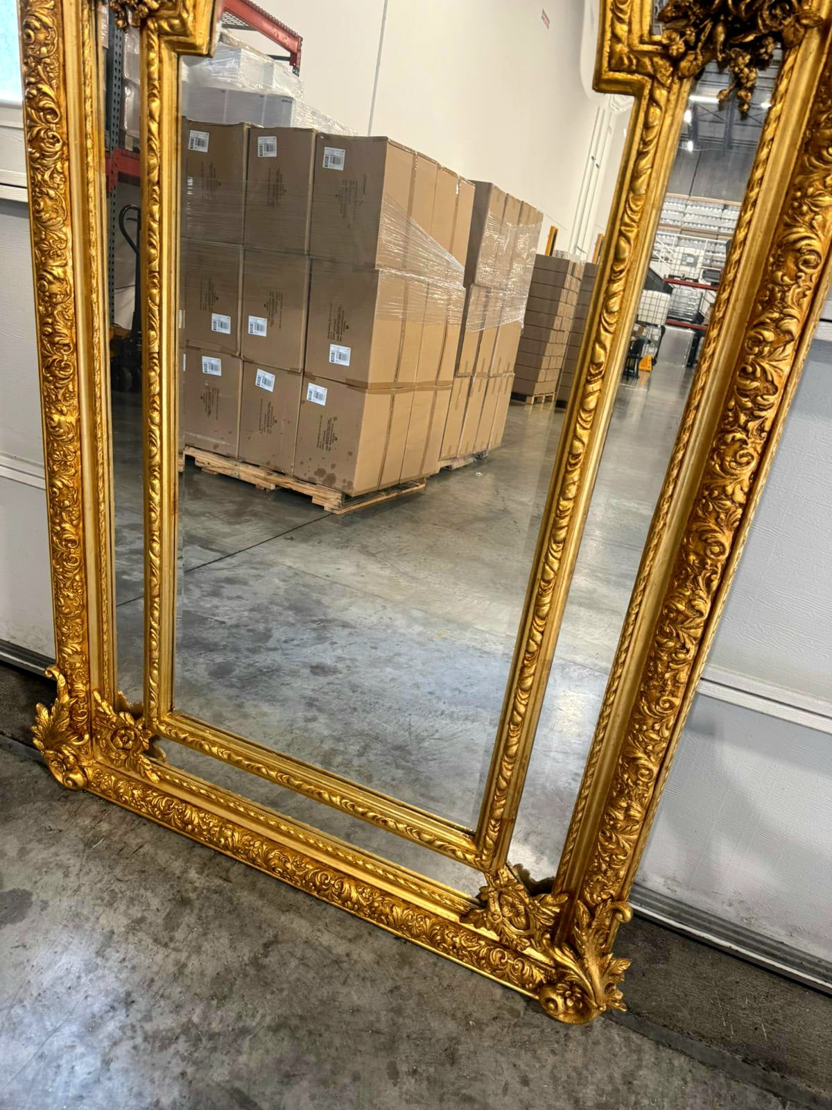 Baroque Rococo Floor Mirror – Gold Leaf Finish, Angels Carved on Both Sides