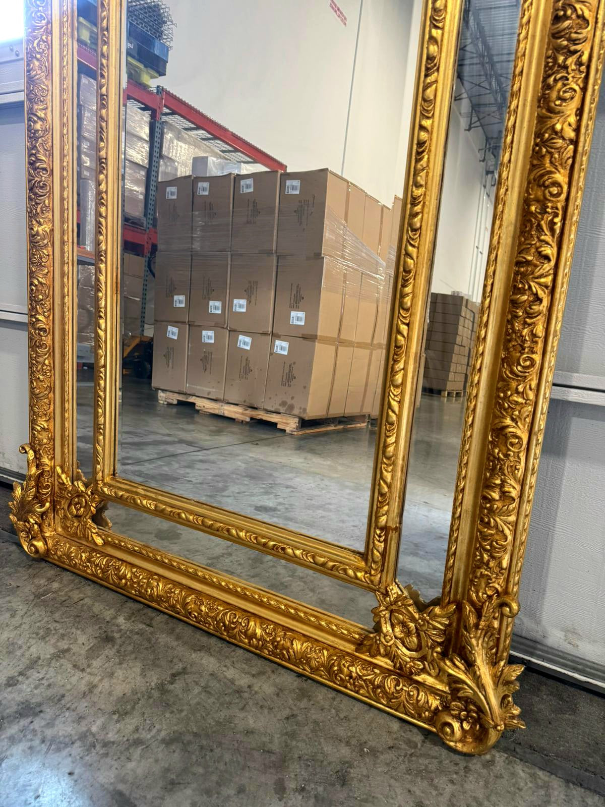 Baroque Rococo Floor Mirror – Gold Leaf Finish, Angels Carved on Both Sides