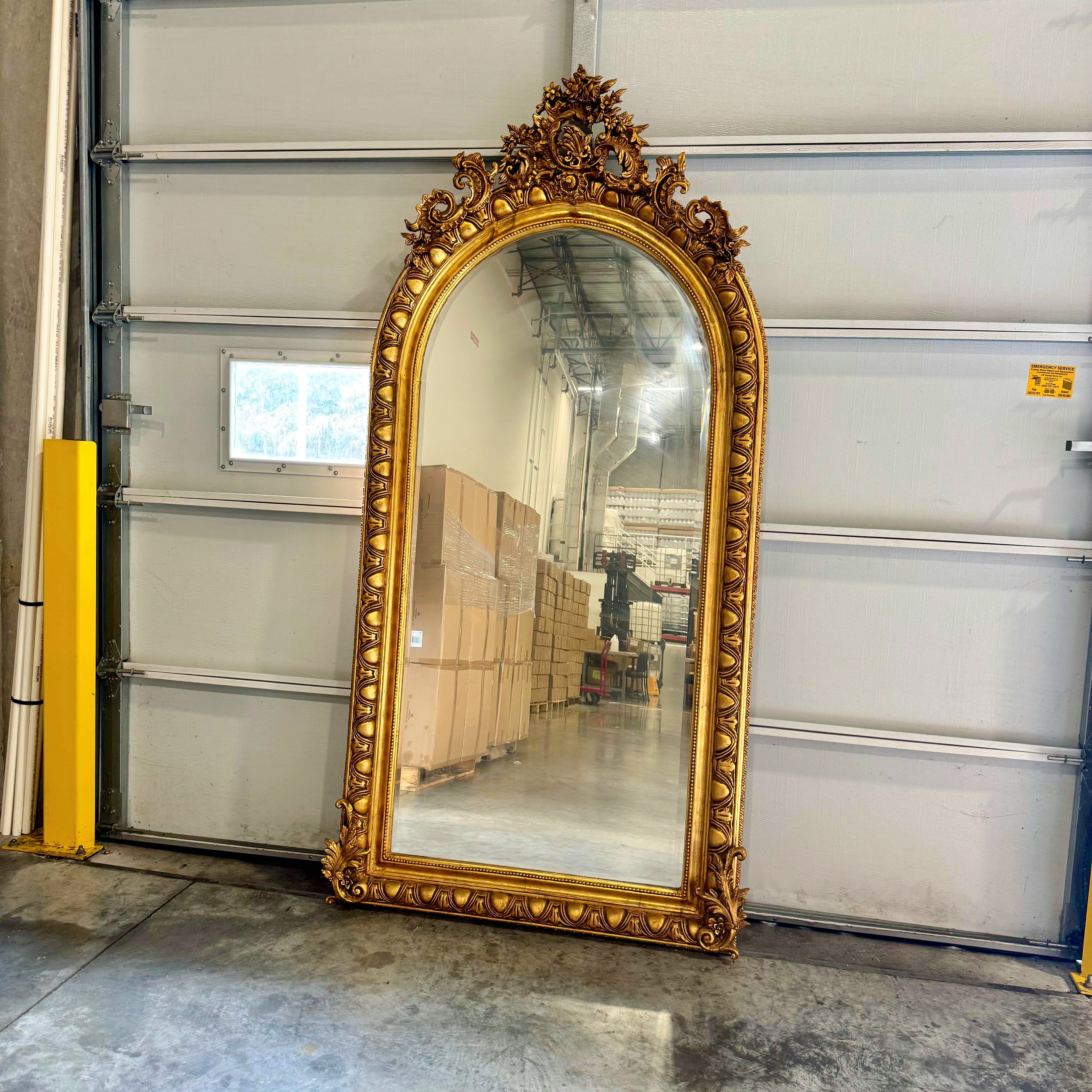 French Rococo Style Floor Mirror – 84" Tall, Gold Leaf Frame