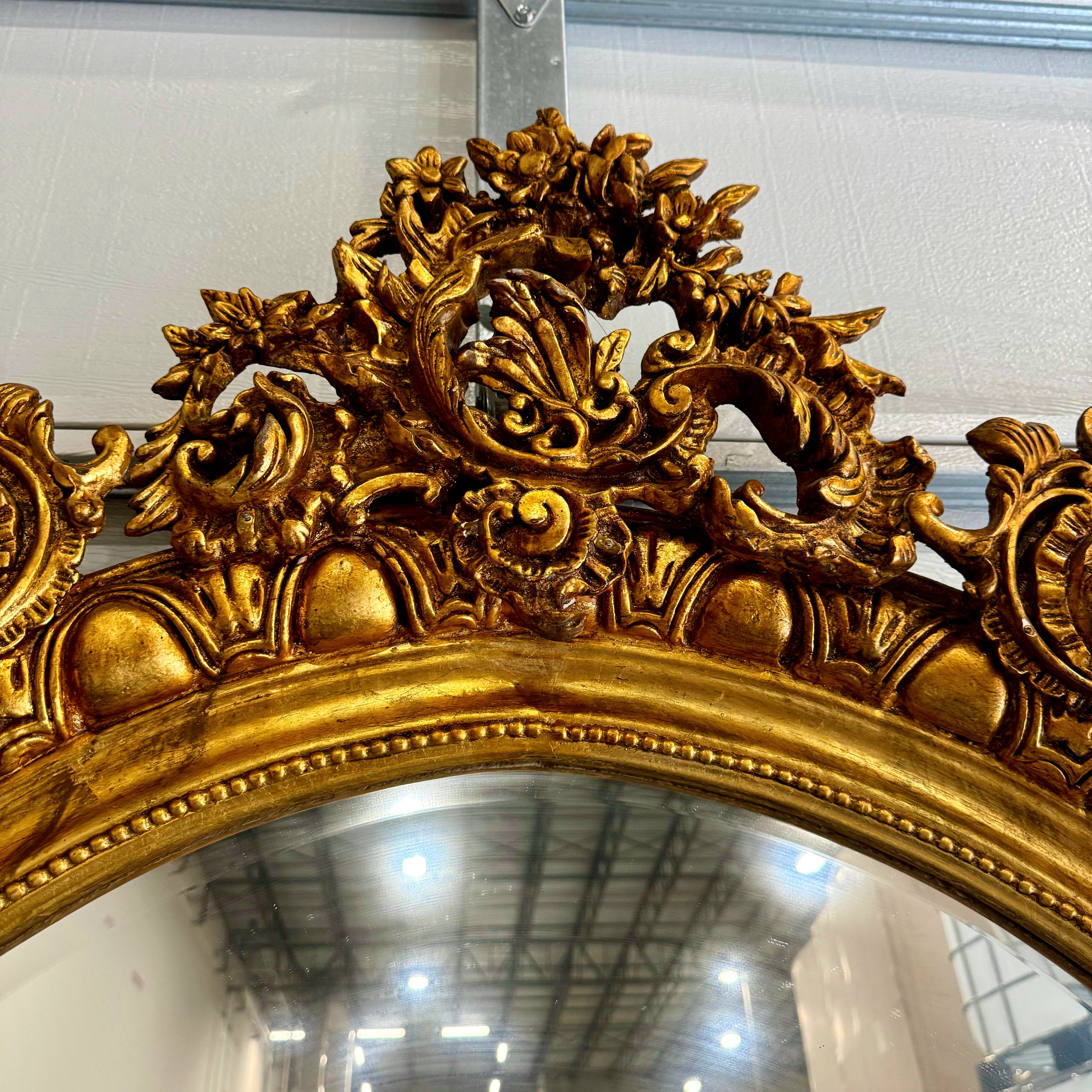 French Rococo Style Floor Mirror – 84" Tall, Gold Leaf Frame