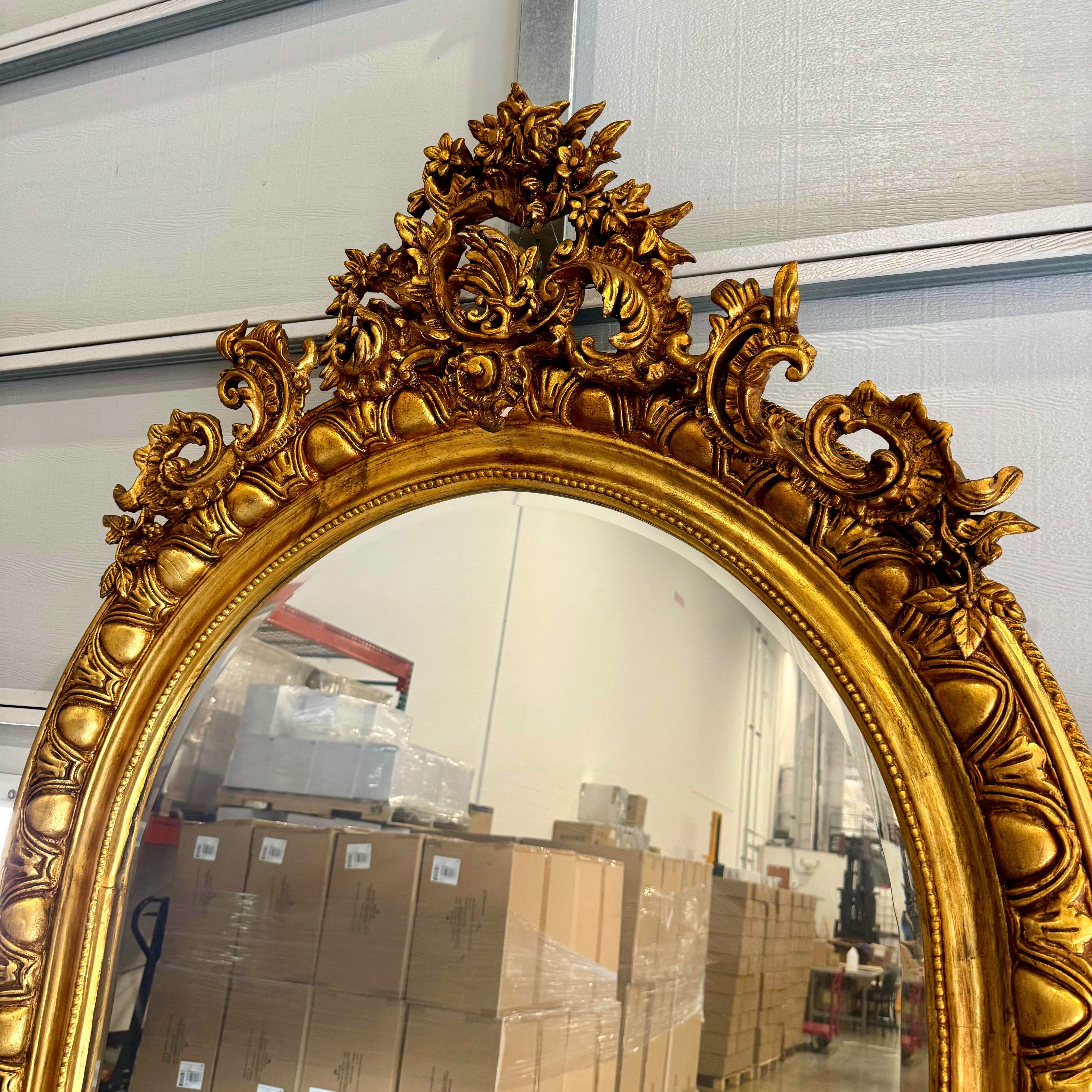French Rococo Style Floor Mirror – 84" Tall, Gold Leaf Frame
