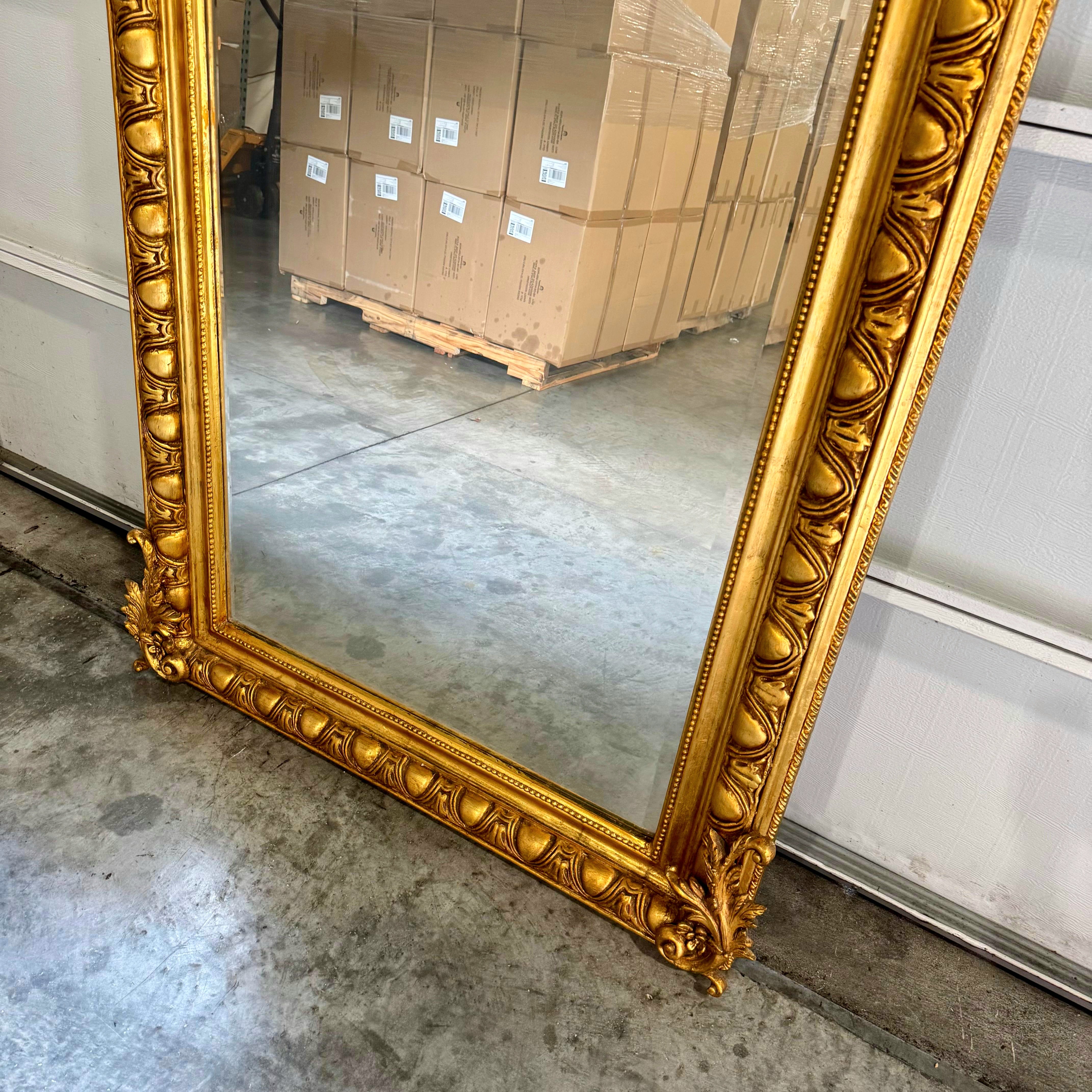 French Rococo Style Floor Mirror – 84" Tall, Gold Leaf Frame