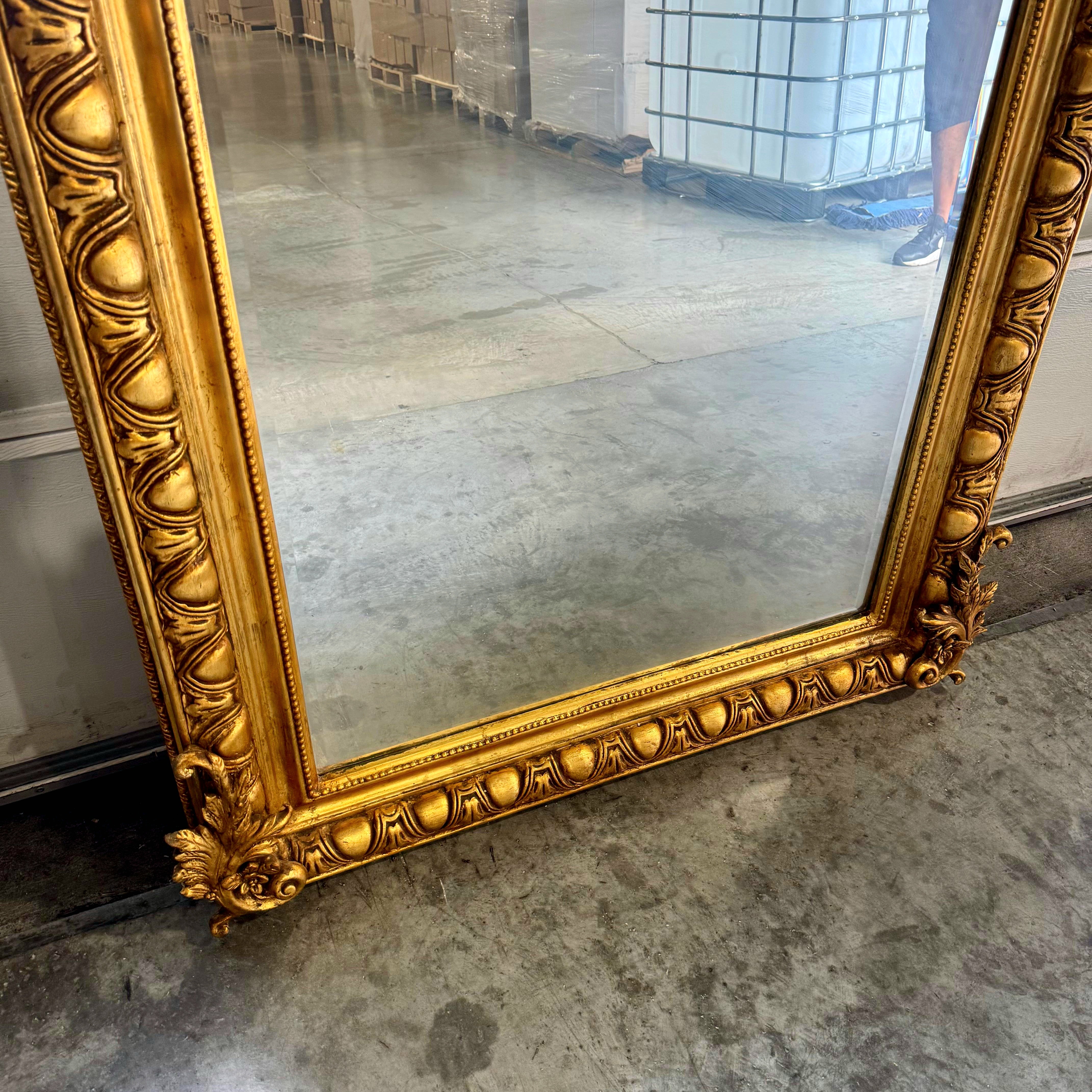 French Rococo Style Floor Mirror – 84" Tall, Gold Leaf Frame