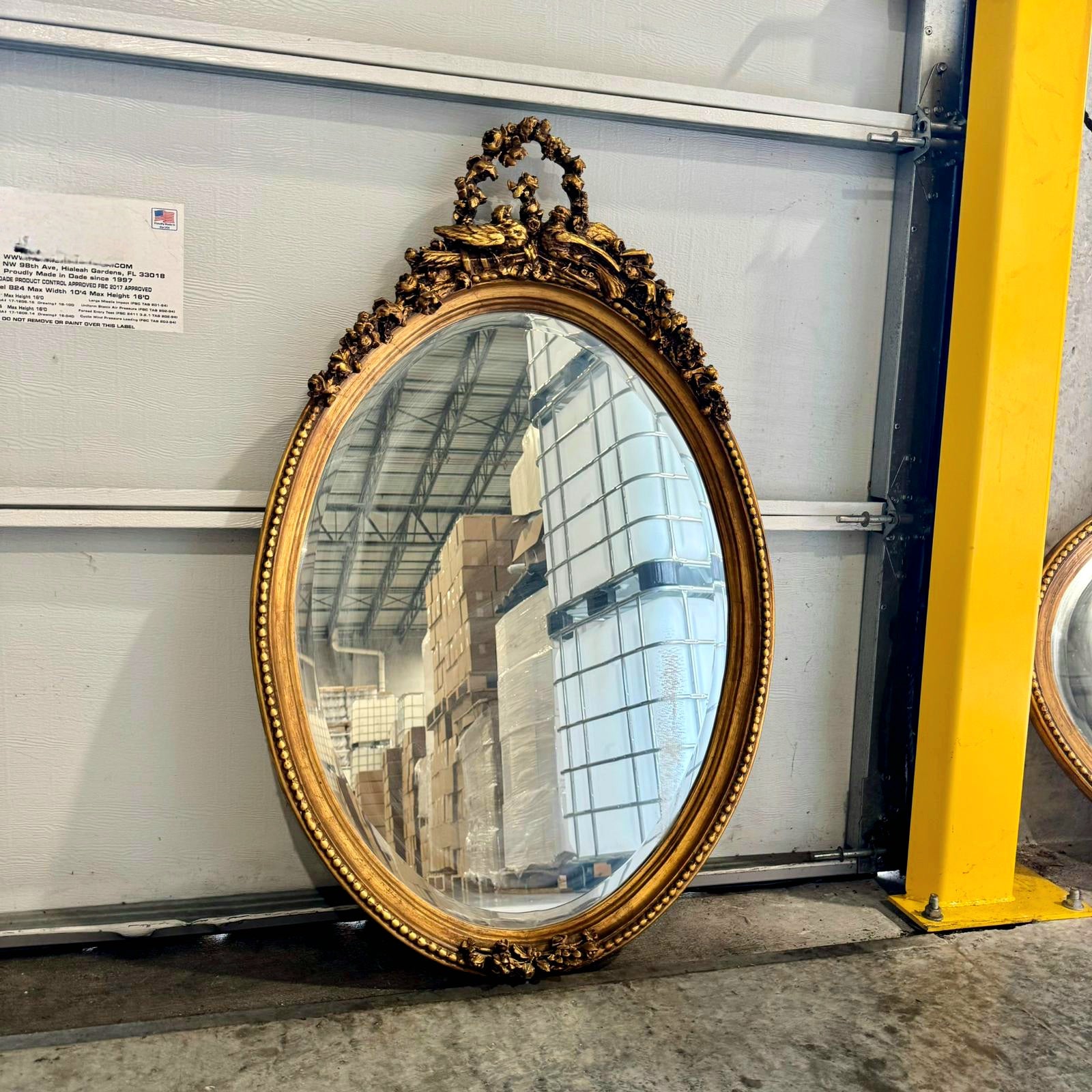 French Italian Style Oval Mirror – Gold Leaf Frame with Birds & Flowers