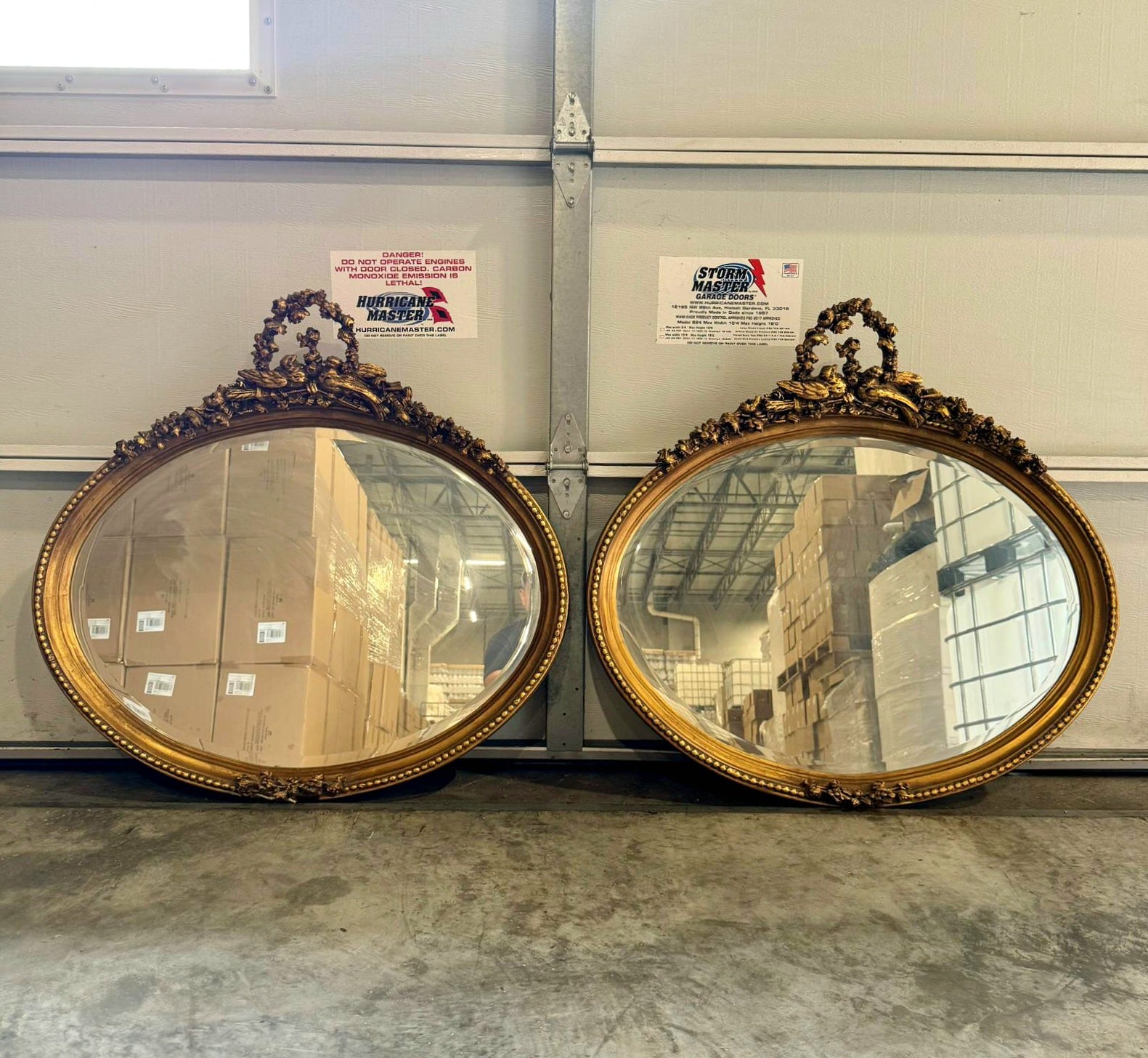 French Italian Style Mirror SET – Oval Gold Leaf Frame, Horizontal Wall Mirror