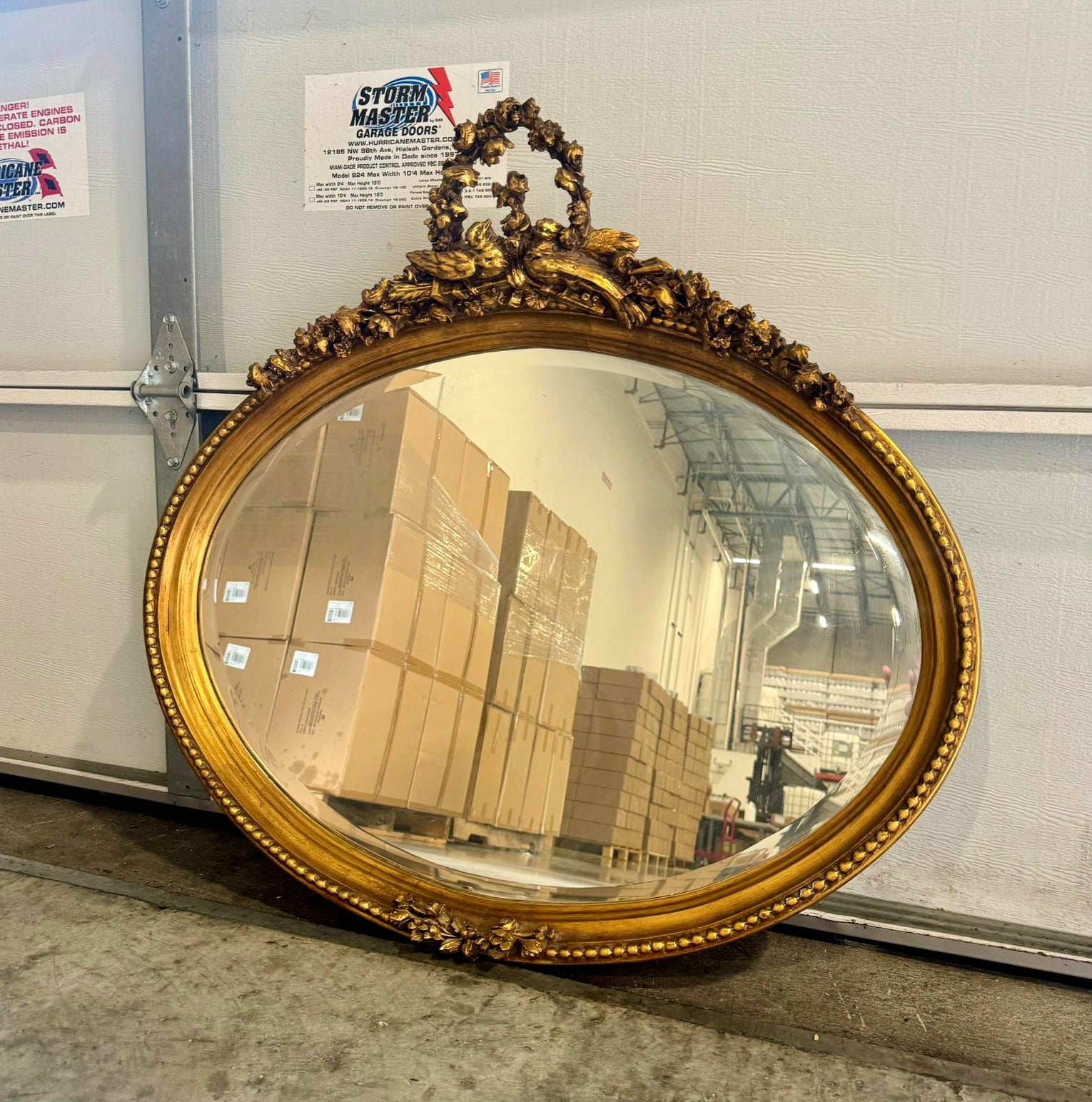 French Italian Style Mirror – Oval Gold Leaf Frame, Horizontal Wall Mirror