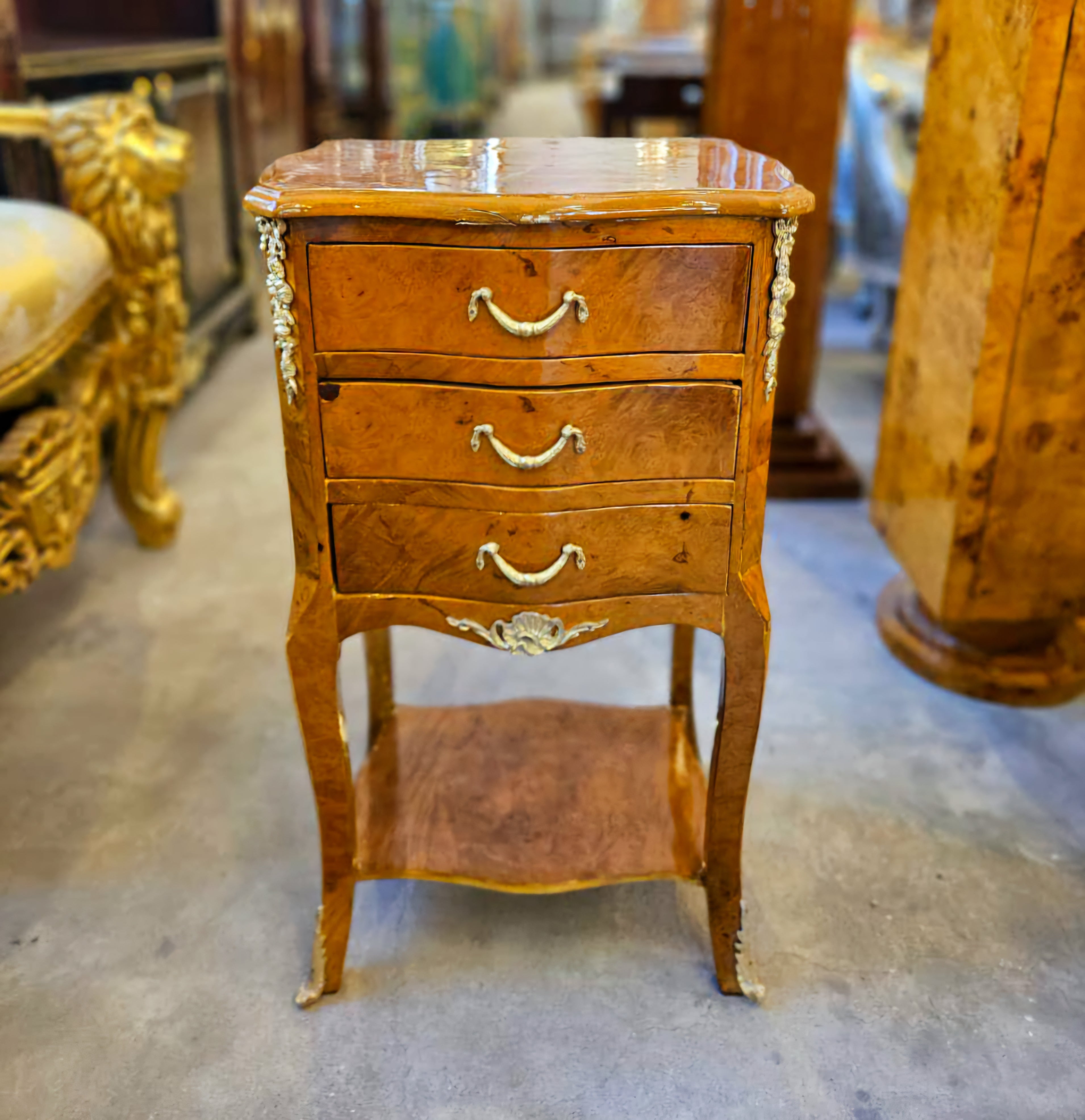 Louis XV Style French Commode – Nightstand with Gold Accents, Elegant Design