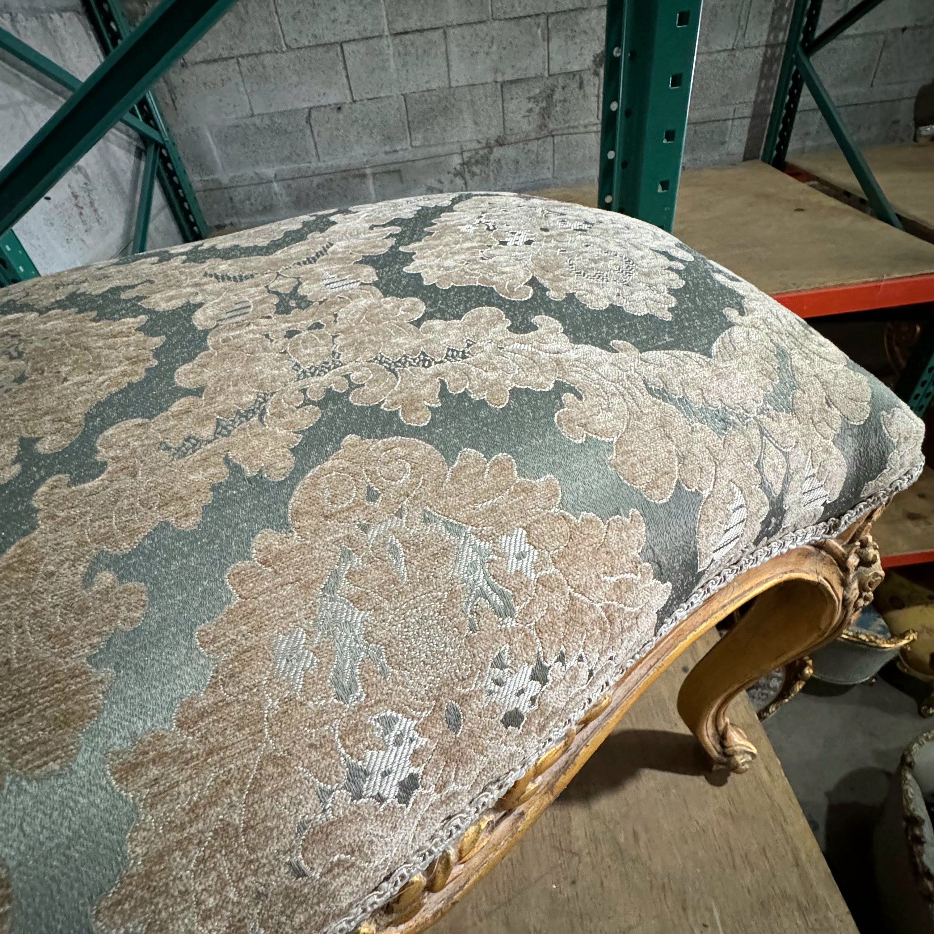Luxury French Style Gold Leaf Bench – Tufted Damask Upholstery | Elegant Handmade Furniture