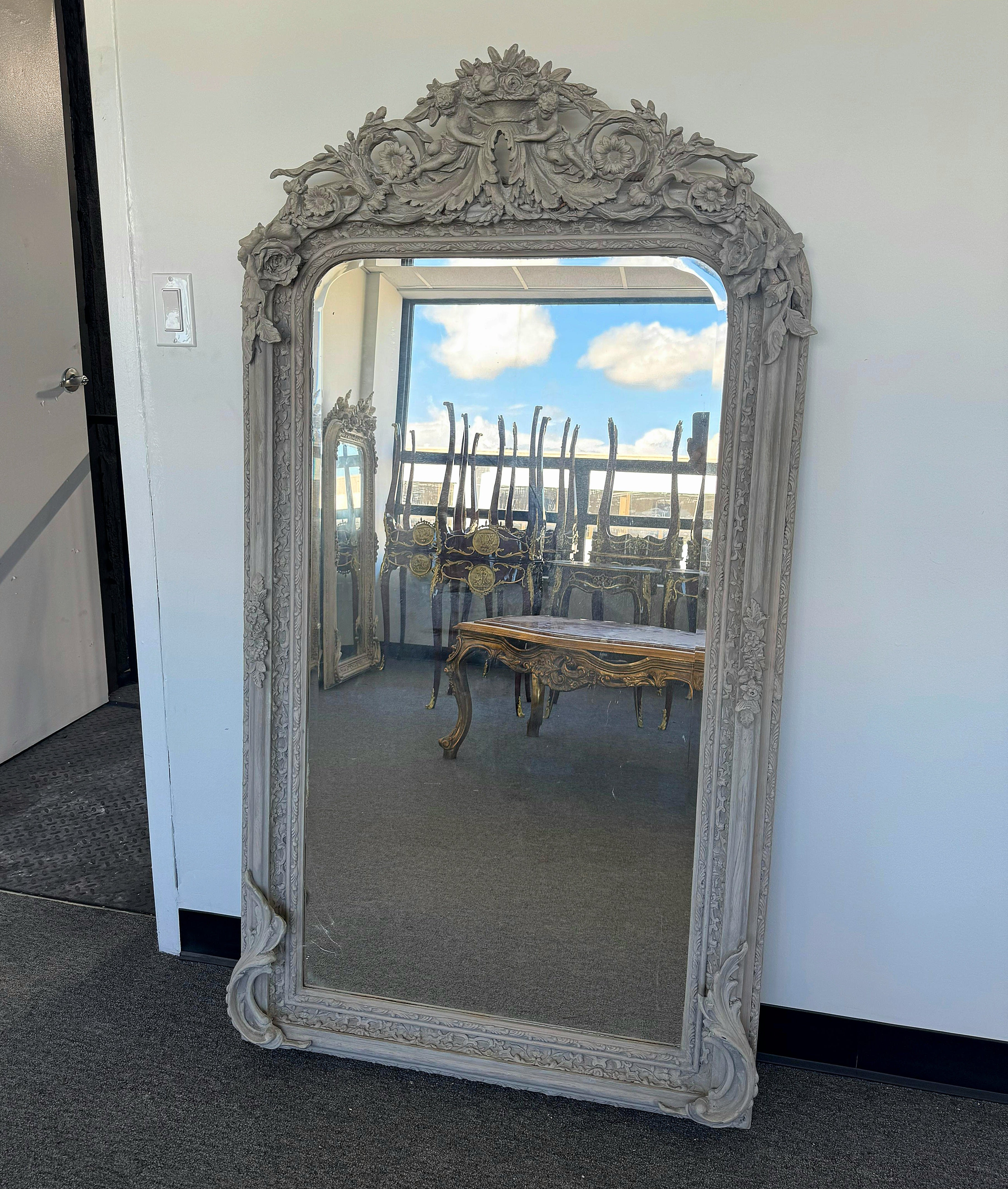 Antique Gray French Style Floor Mirror – 5 Feet Tall Home Decor Mirror