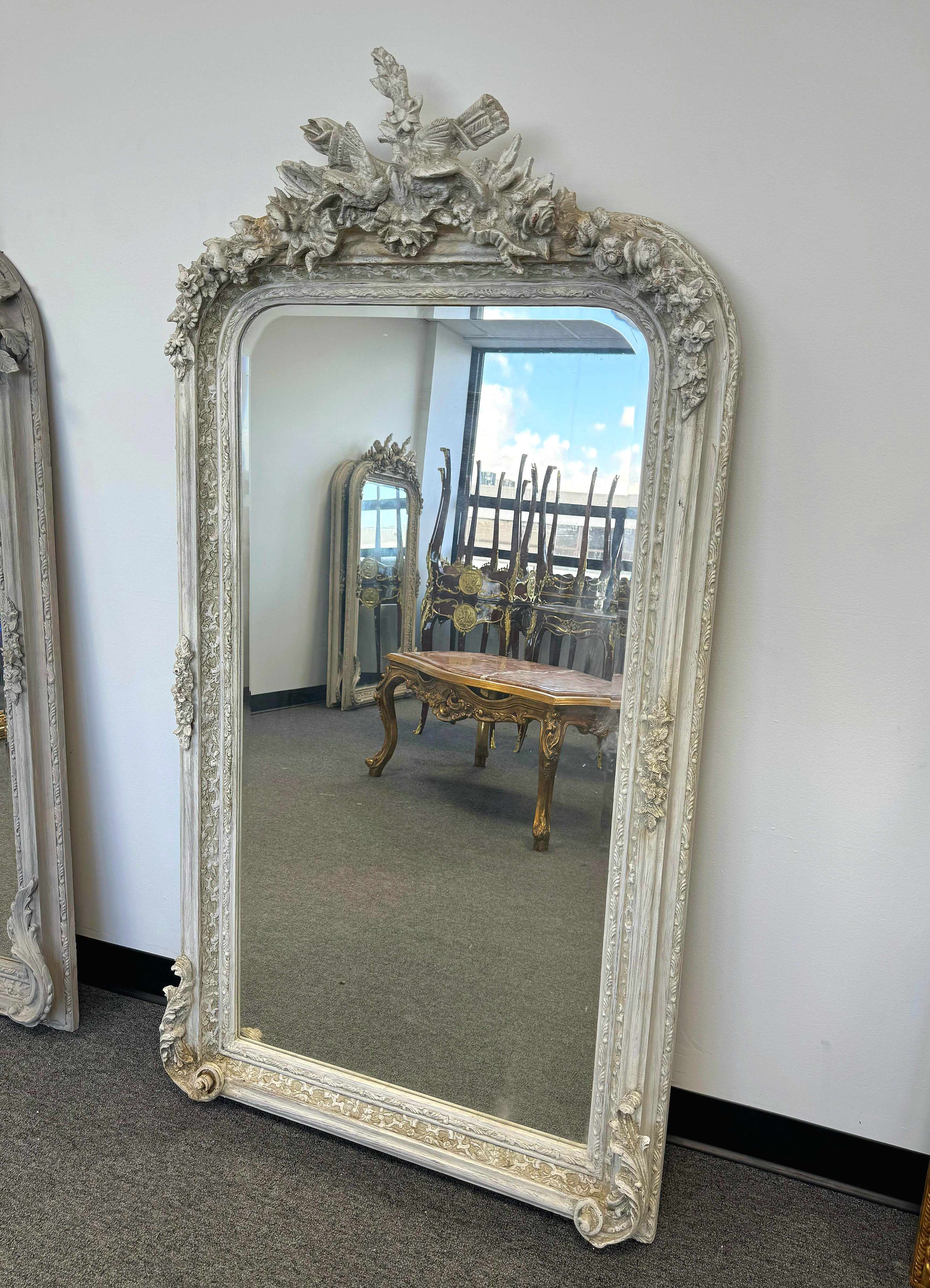 French Style Floor Mirror 5 Feet Tall Home Decor Mirror in Light Bone Gray Finish