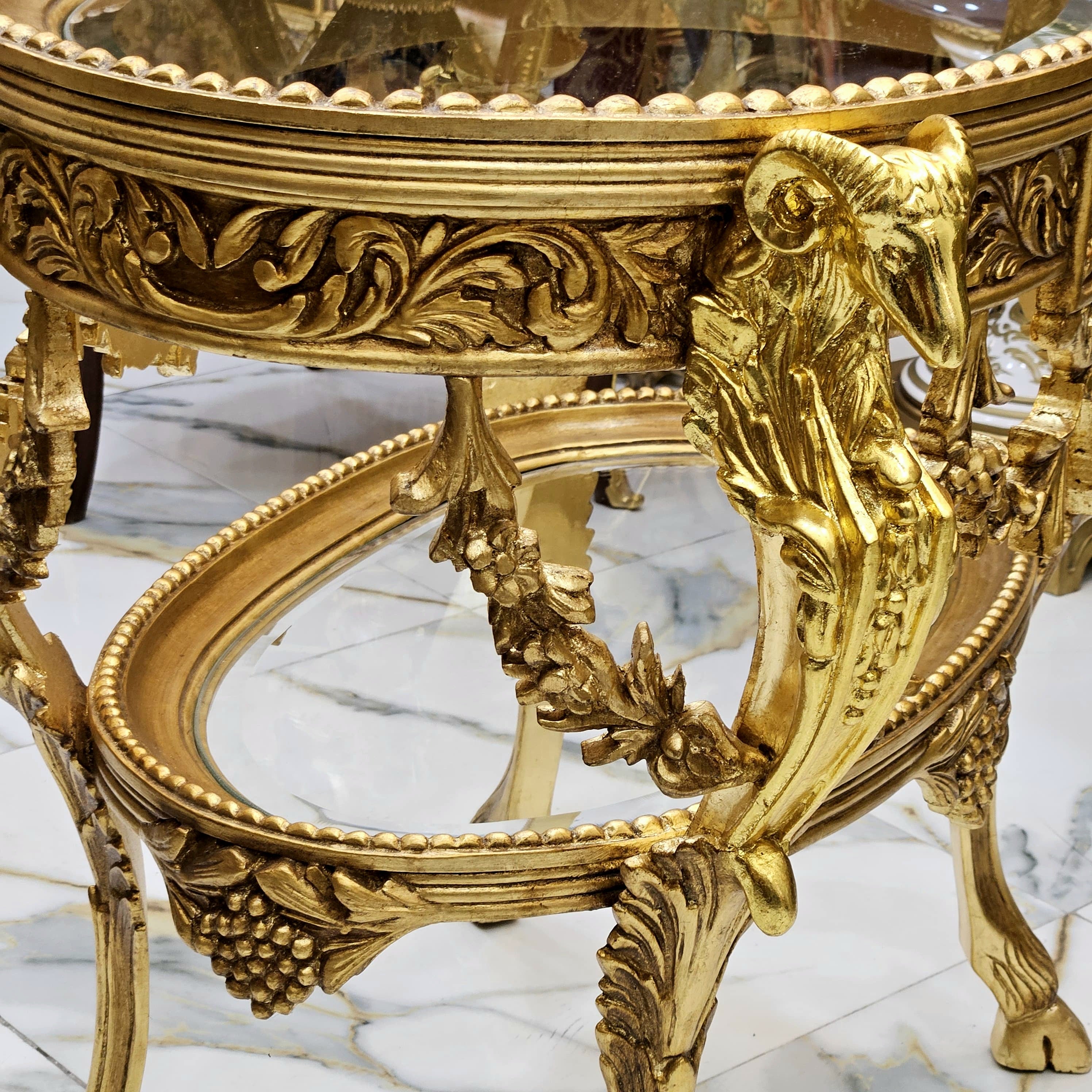 French Style Glass Topped Coffee Table – Gold Leaf Details