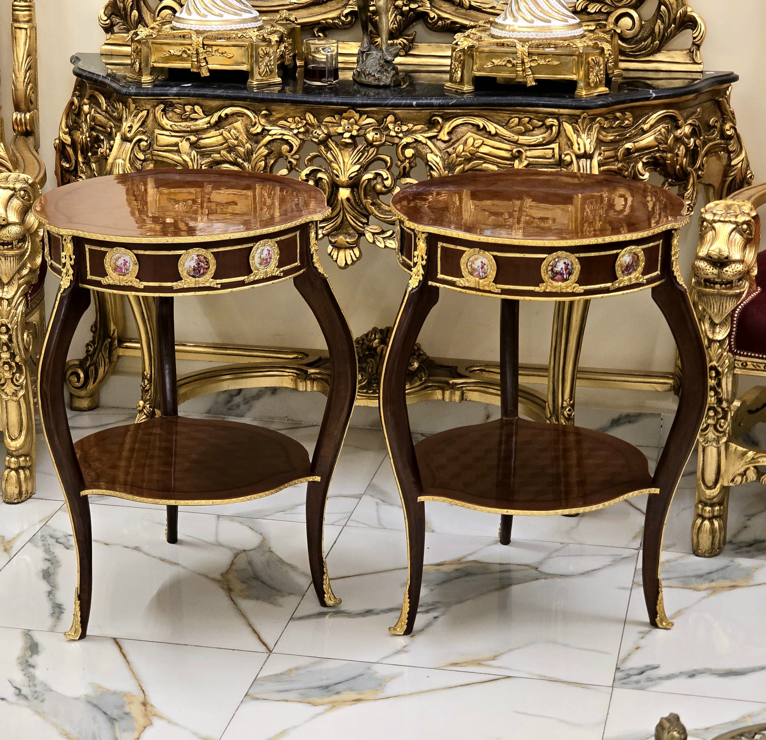 Baroque Style Wood Side Table – Copper with Gold Leaf Accents, Elegant Design
