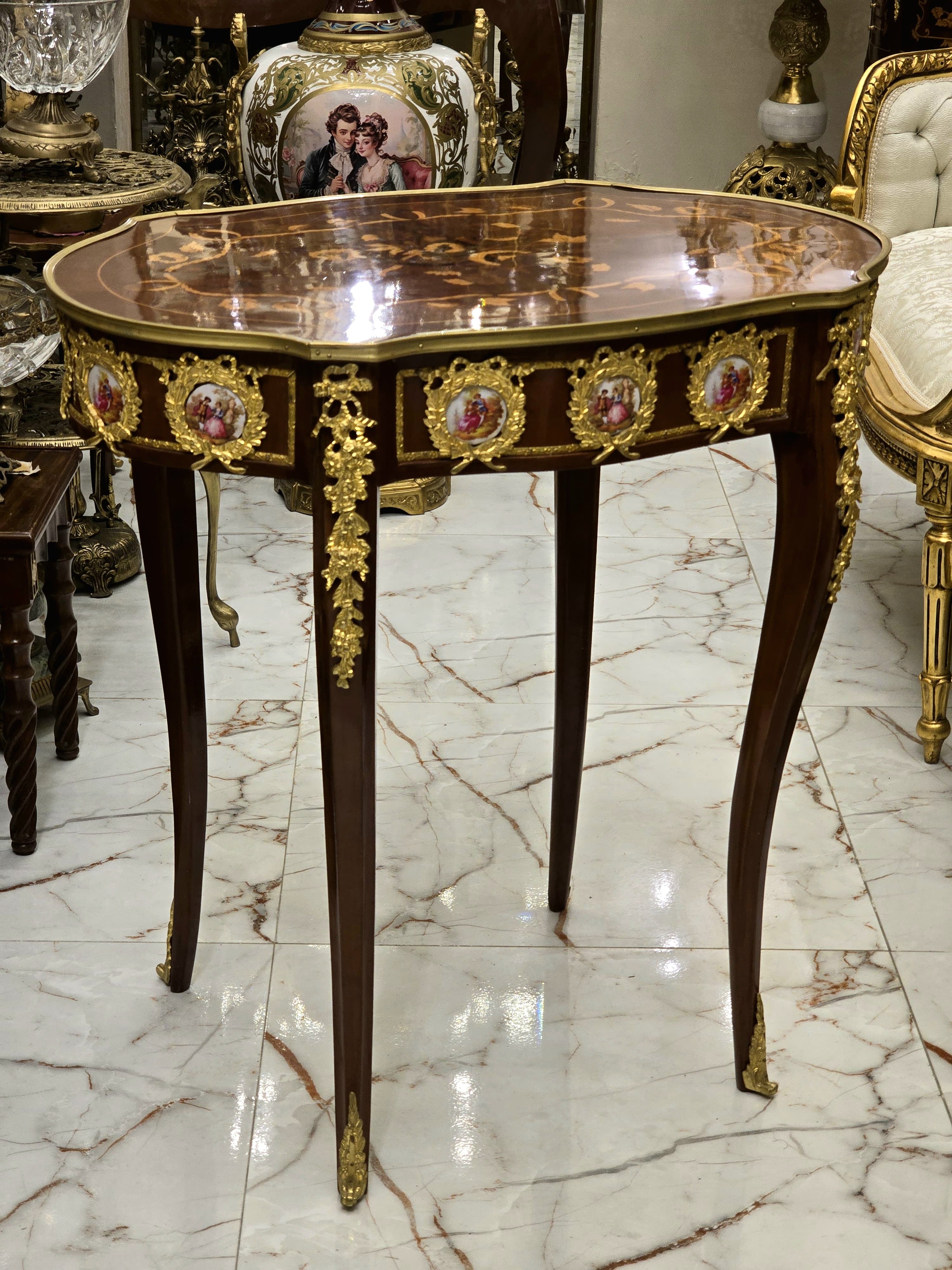 Rococo Style Coffee Table – Wood with Gold Leaf Details