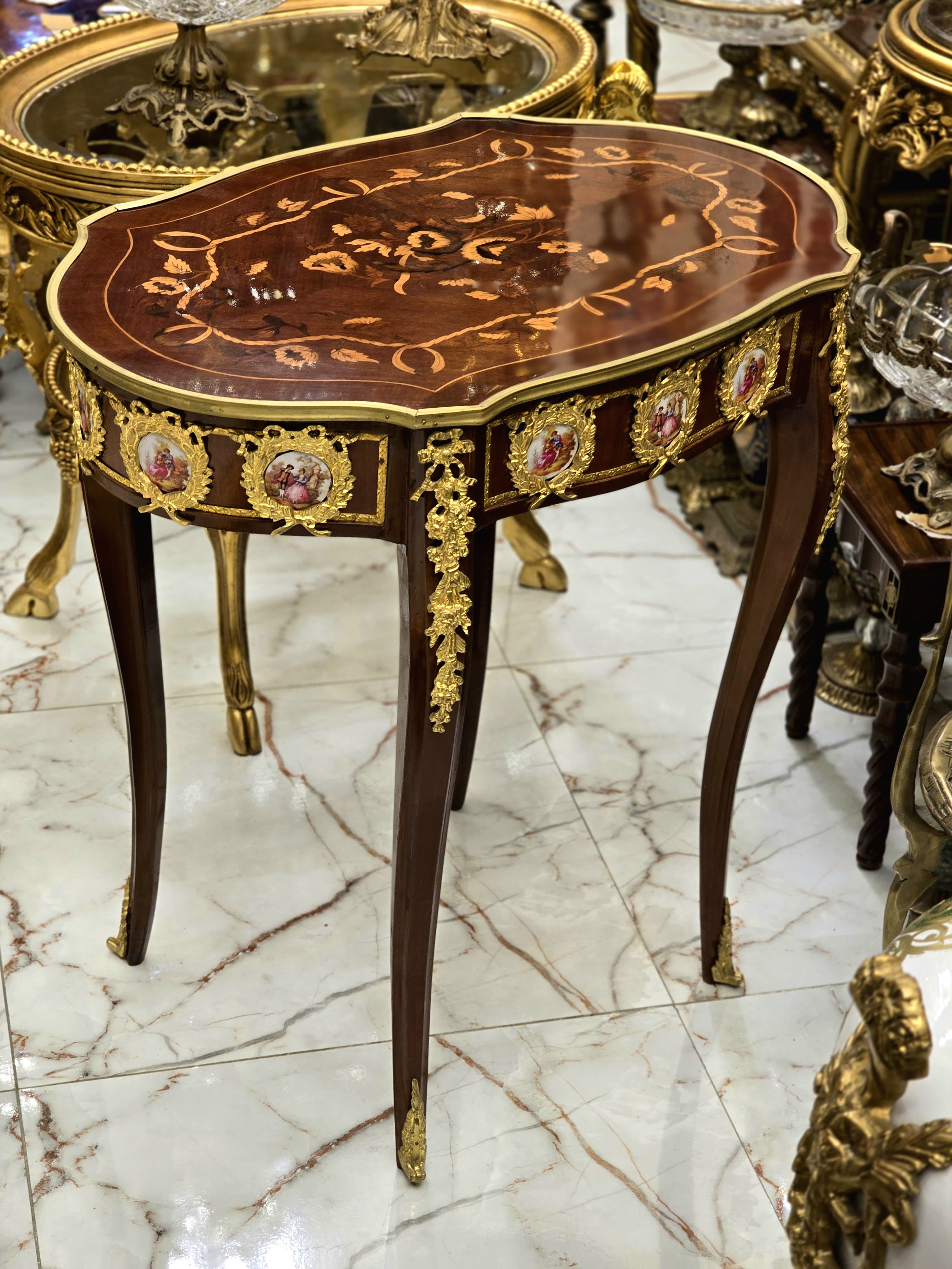 Rococo Style Coffee Table – Wood with Gold Leaf Details