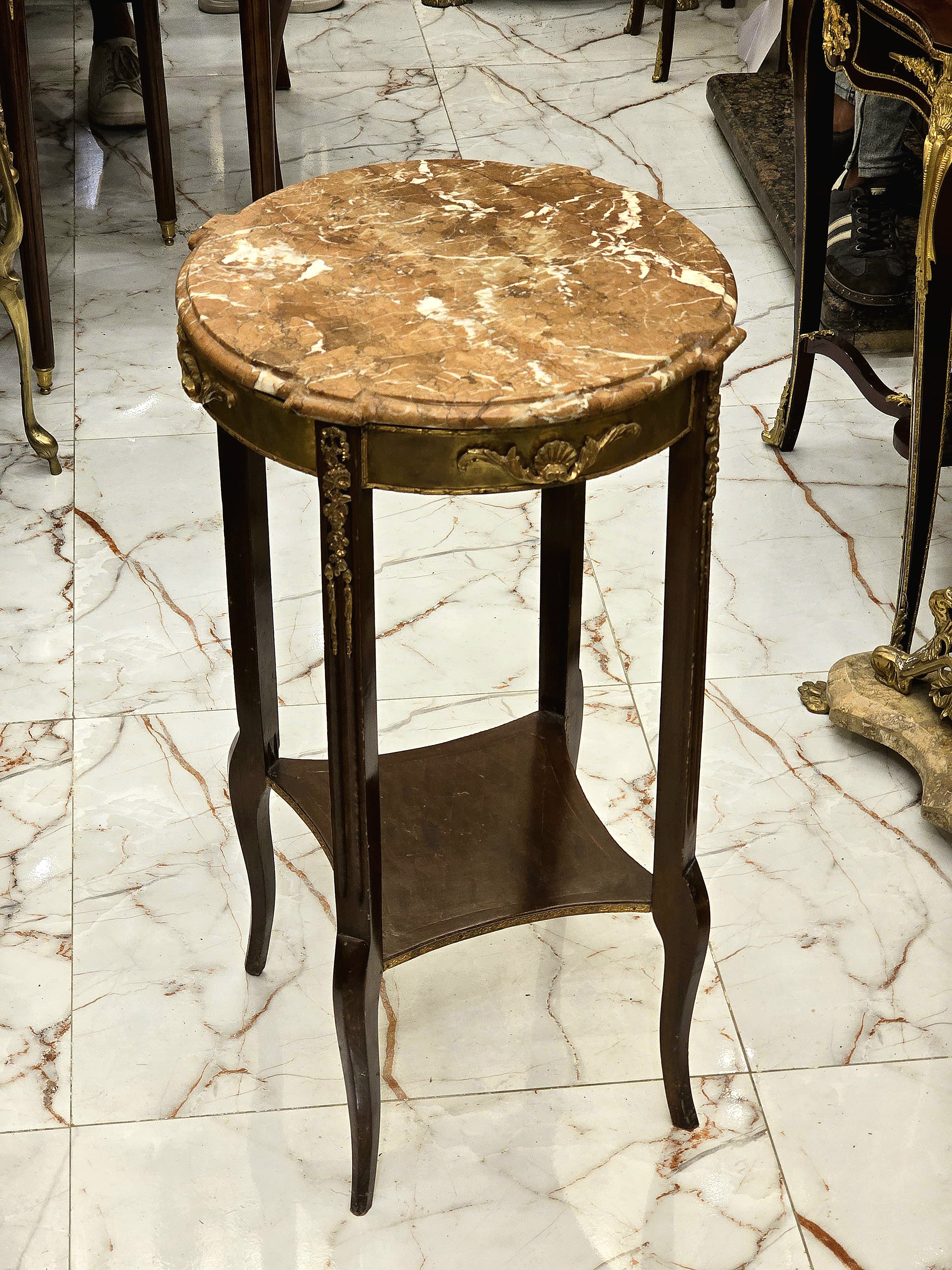 Baroque Style Side Table – Gold Accents with Marble Top, Elegant French Design