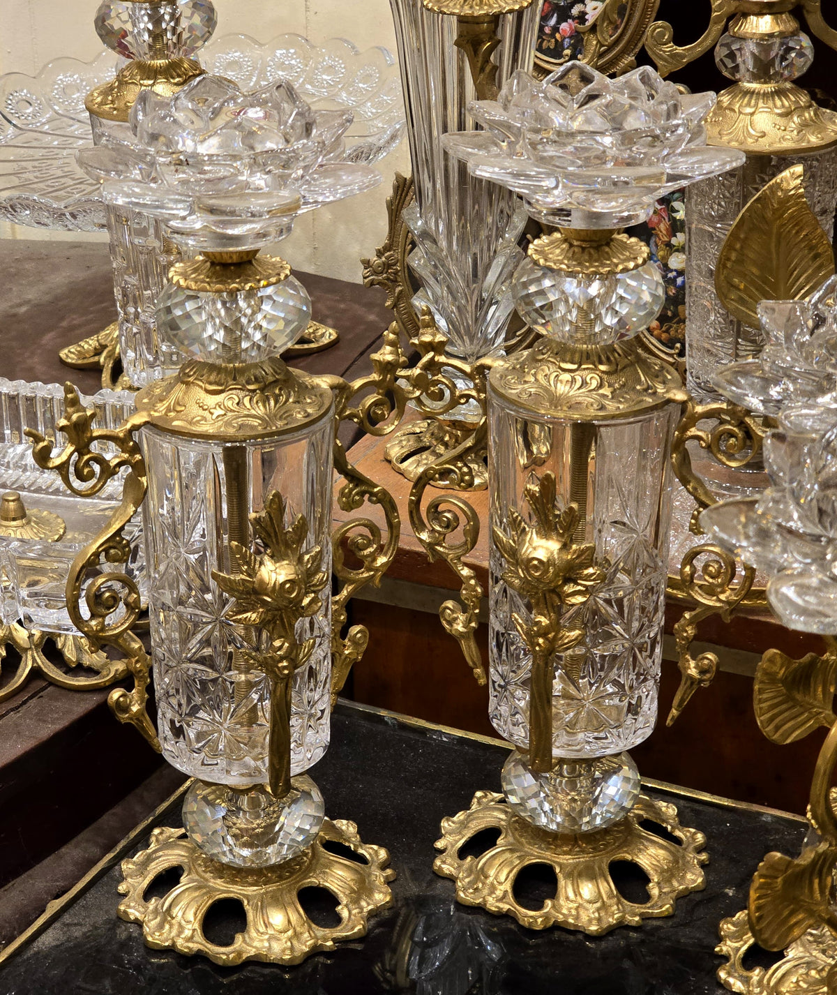 Gilded Crystal Grace – Luxury French-Inspired Brass Candlestick with Ornate Crystal Accents