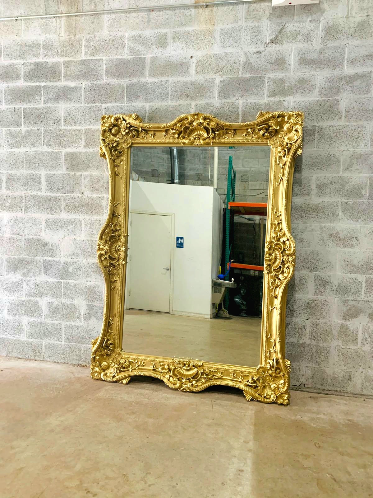 Vintage French Style Baroque Wall Mirror – 7.5 ft Tall Statement Mirror in Antique Gold Leaf