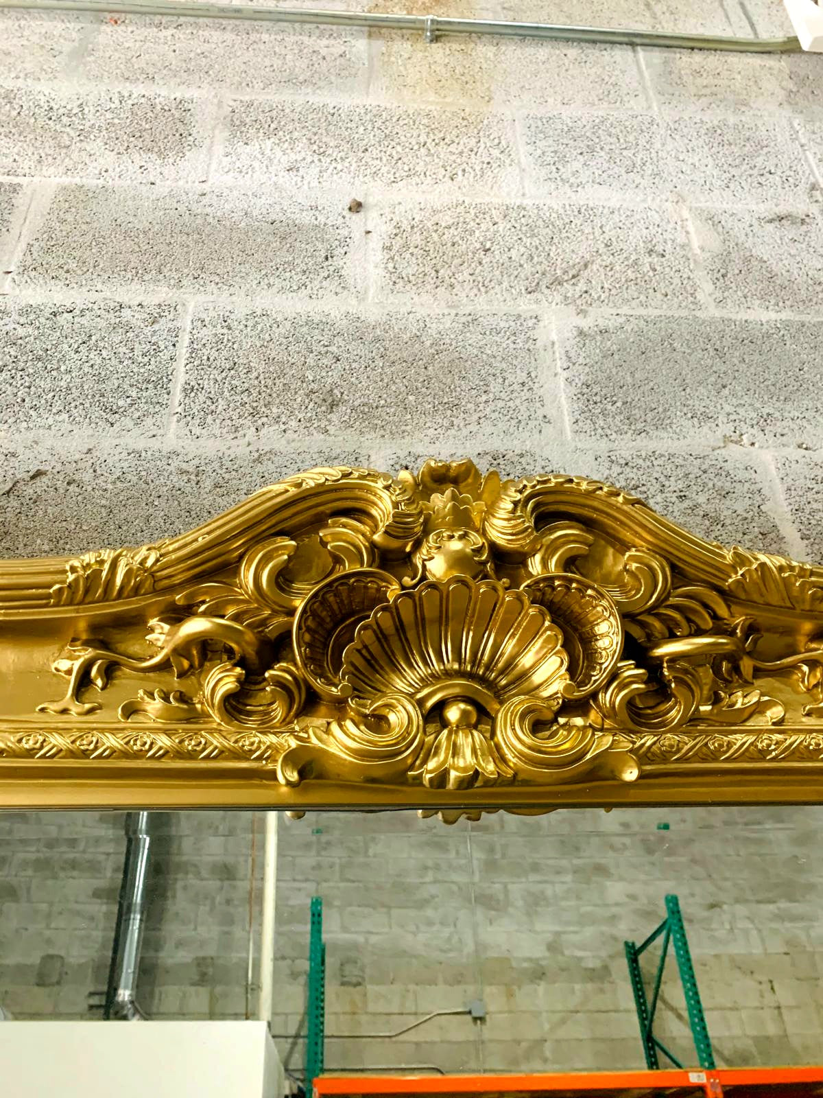 Vintage French Style Baroque Wall Mirror – 7.5 ft Tall Statement Mirror in Antique Gold Leaf