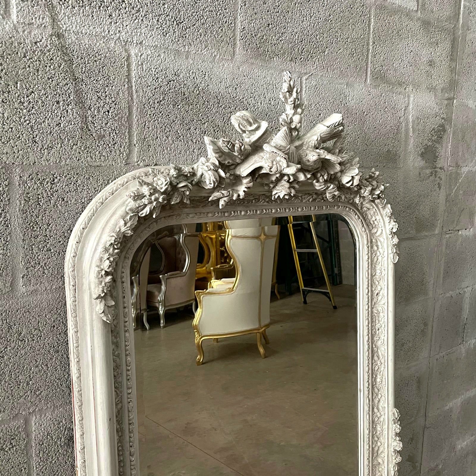 French Style Floor Mirror – 5 ft Tall Statement Mirror in Light Bone Gray Finish