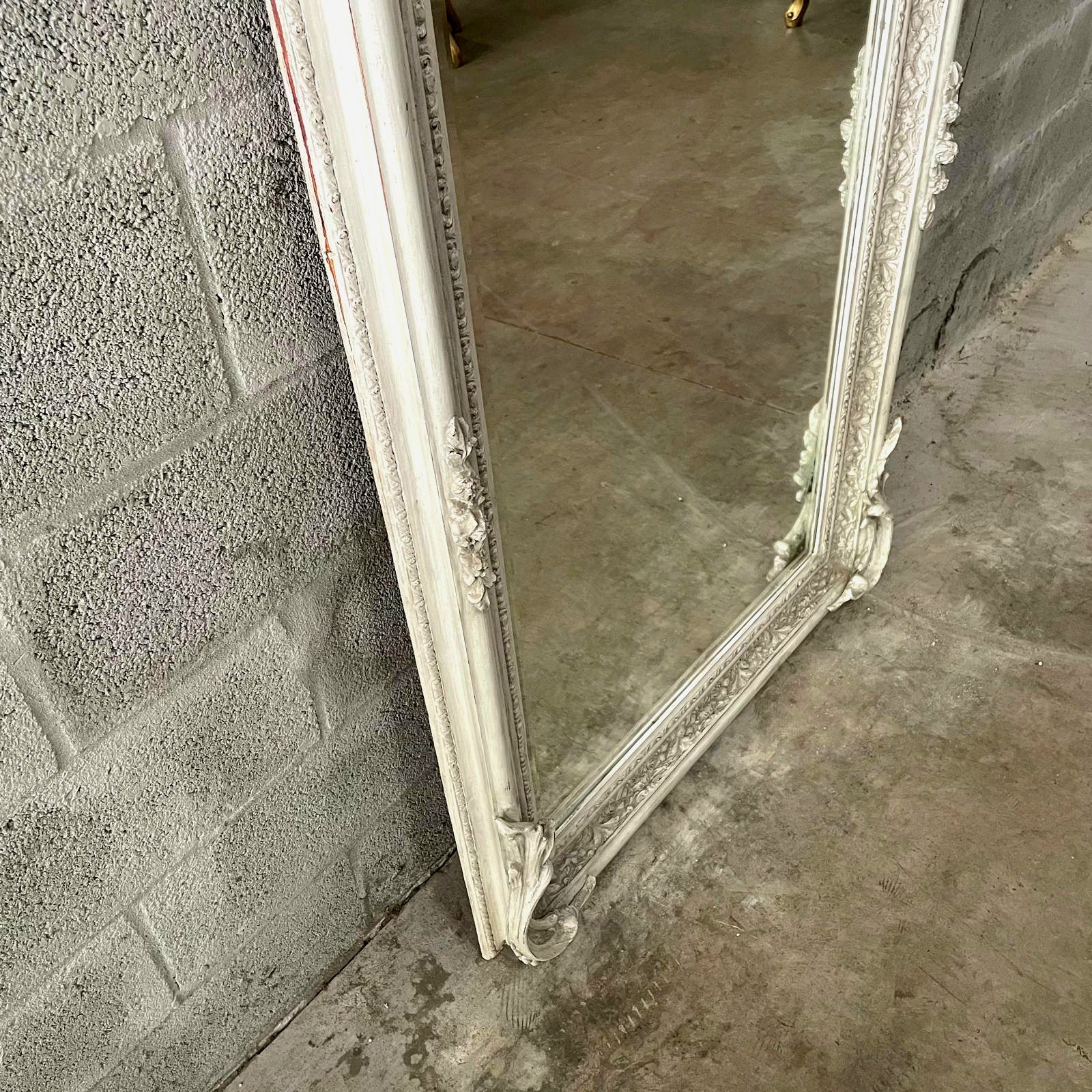 French Style Floor Mirror – 5 ft Tall Statement Mirror in Light Bone Gray Finish