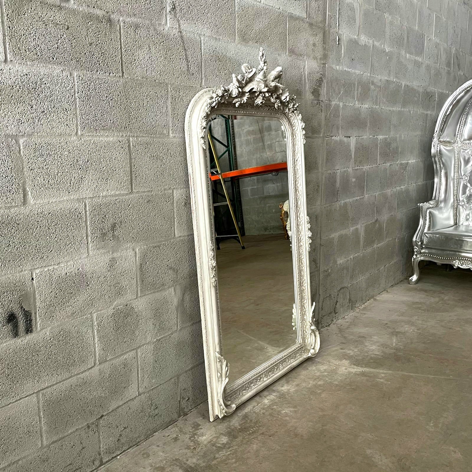 French Style Floor Mirror – 5 ft Tall Statement Mirror in Light Bone Gray Finish