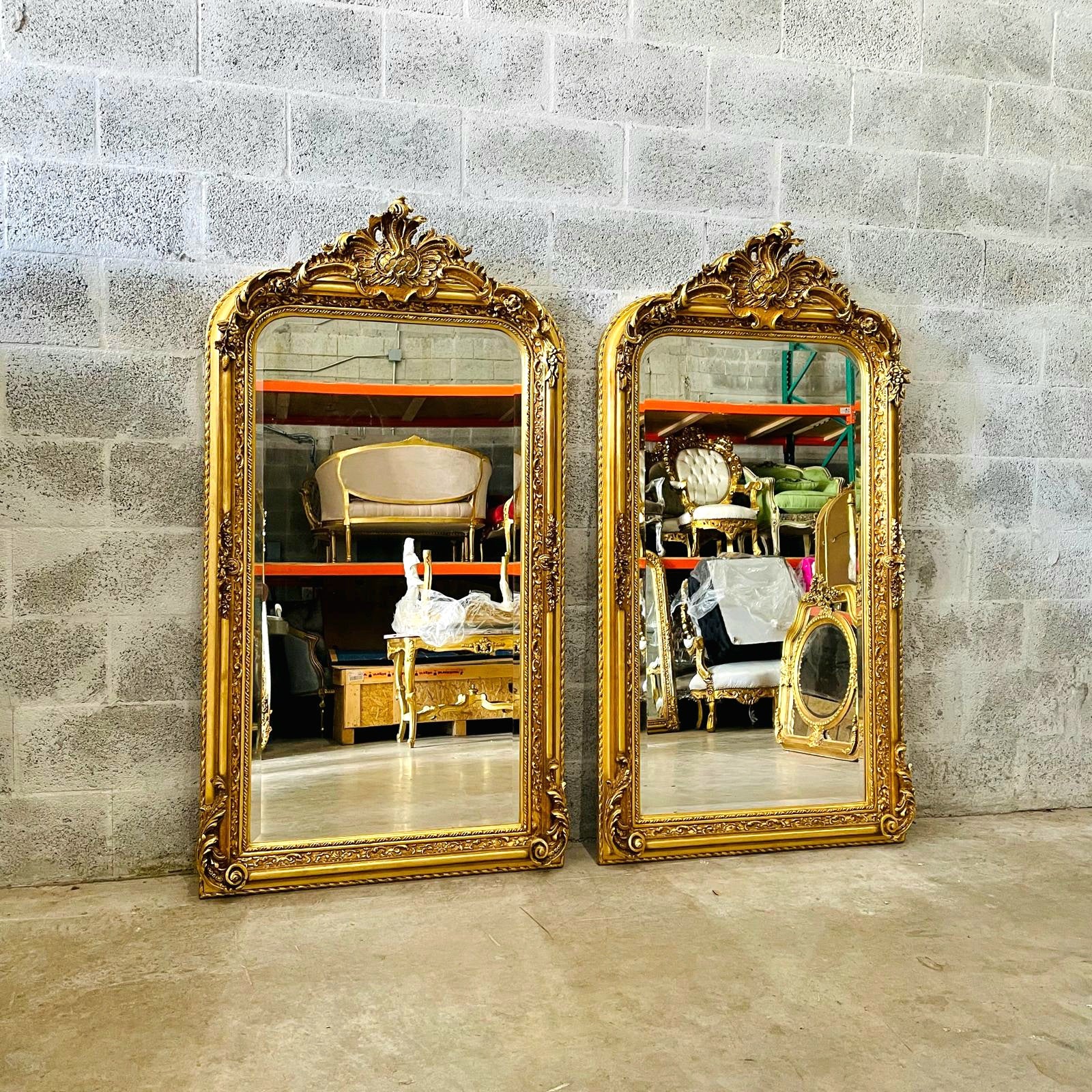 French Style Gold Floor/Wall Mirror – 5 Ft Tall, Gold Leaf Finish