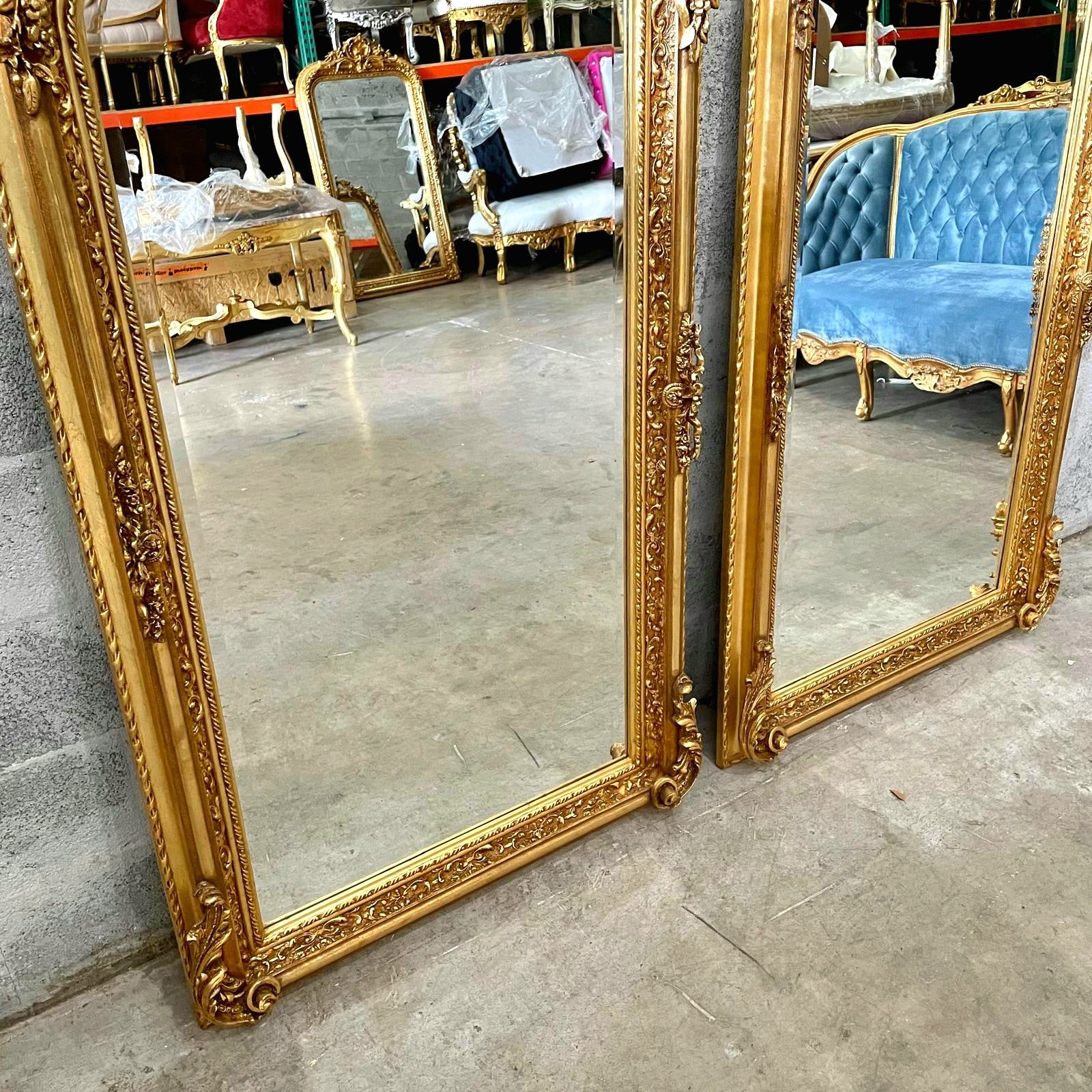 French Style Gold Floor/Wall Mirror – 5 Ft Tall, Gold Leaf Finish