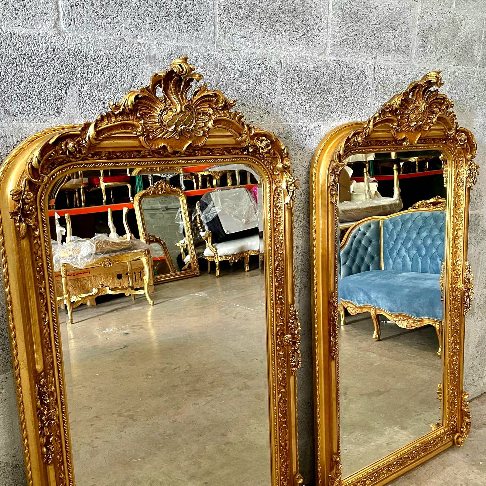 French Style Gold Floor/Wall Mirror – 5 Ft Tall, Gold Leaf Finish