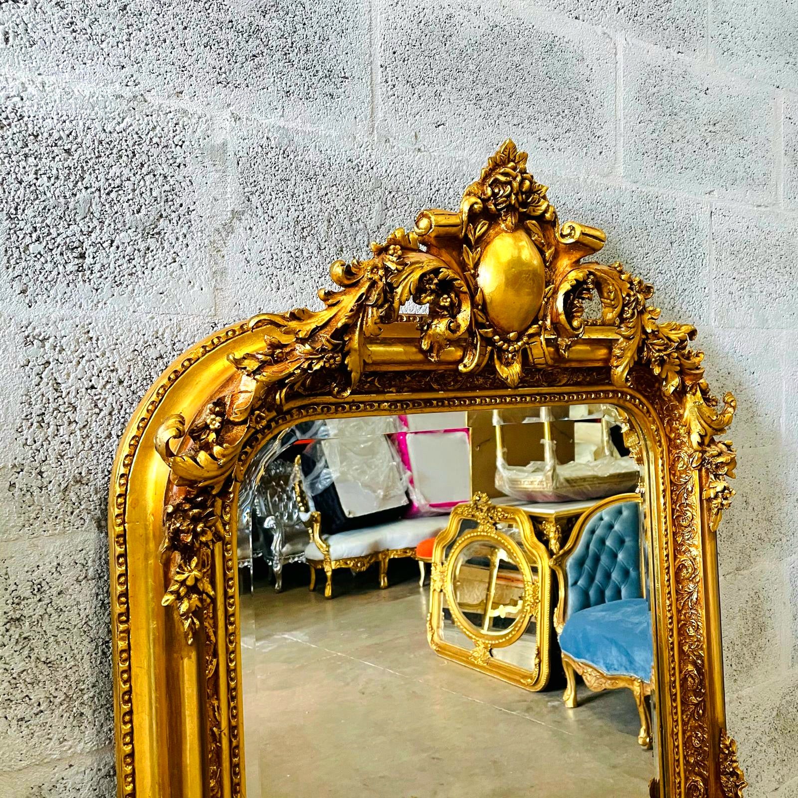 French Style Gold Floor Mirror – 5 ft Tall Statement Mirror with Ornate Gold Leaf Frame
