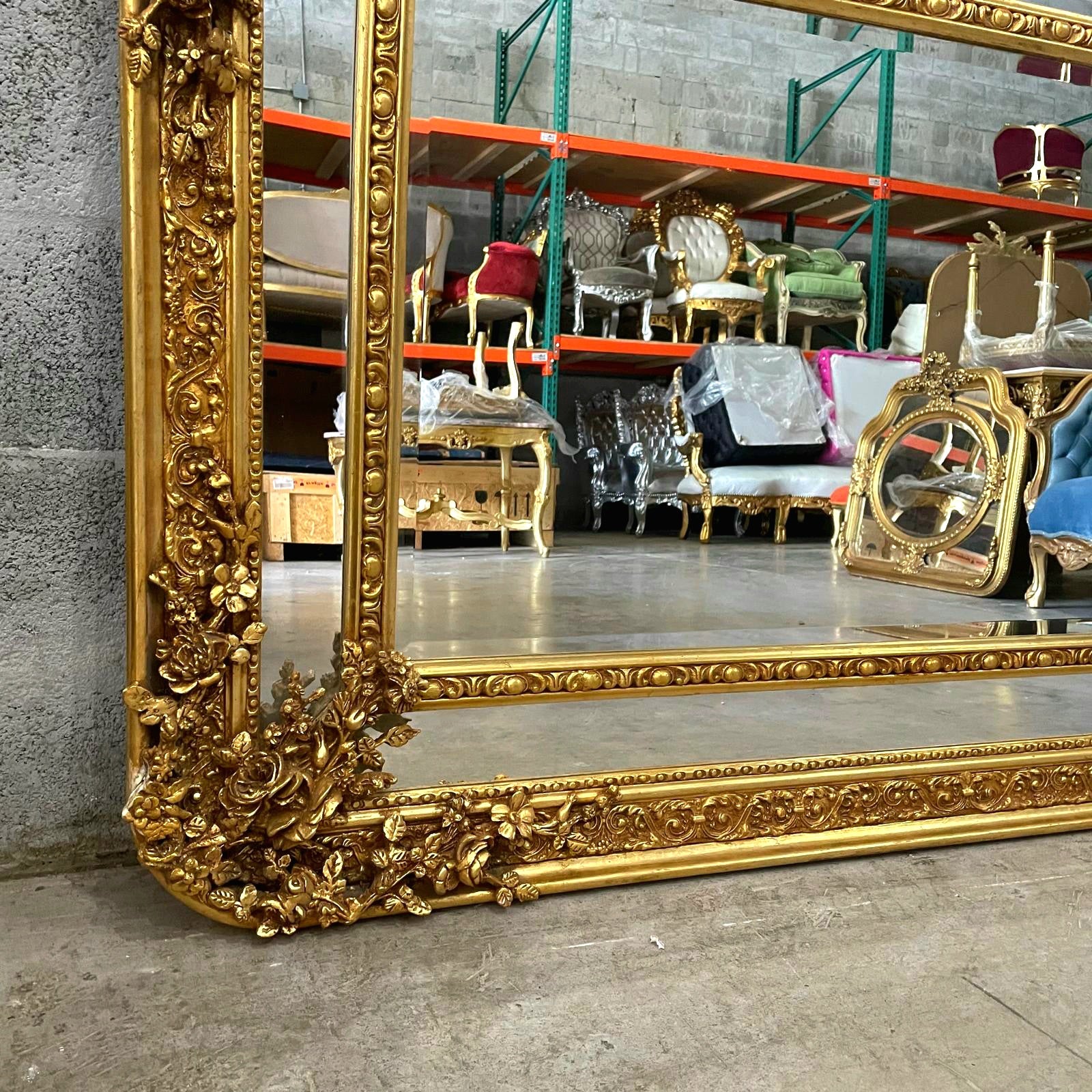 Rococo Style Gold Rectangular Wall Mirror – French Gold Leaf, 40" x 55"