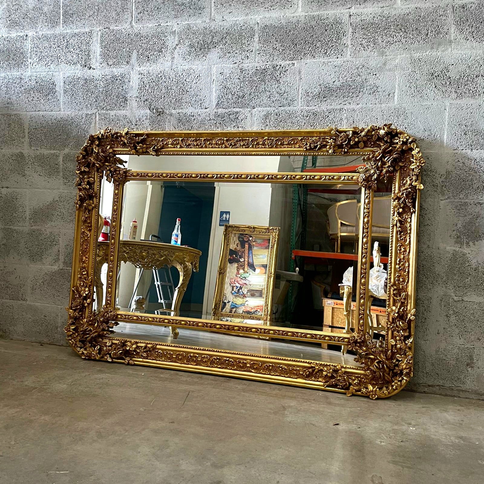Rococo Style Gold Rectangular Wall Mirror – French Gold Leaf, 40" x 55"