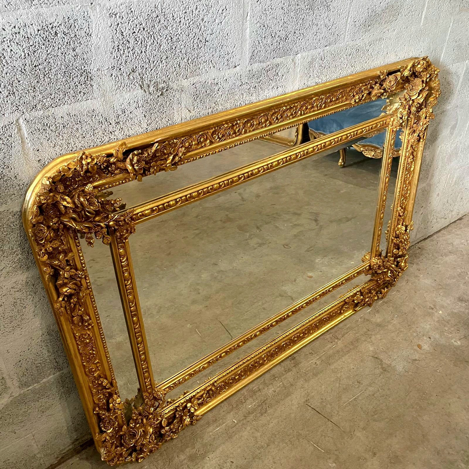 Rococo Style Gold Rectangular Wall Mirror – French Gold Leaf, 40" x 55"