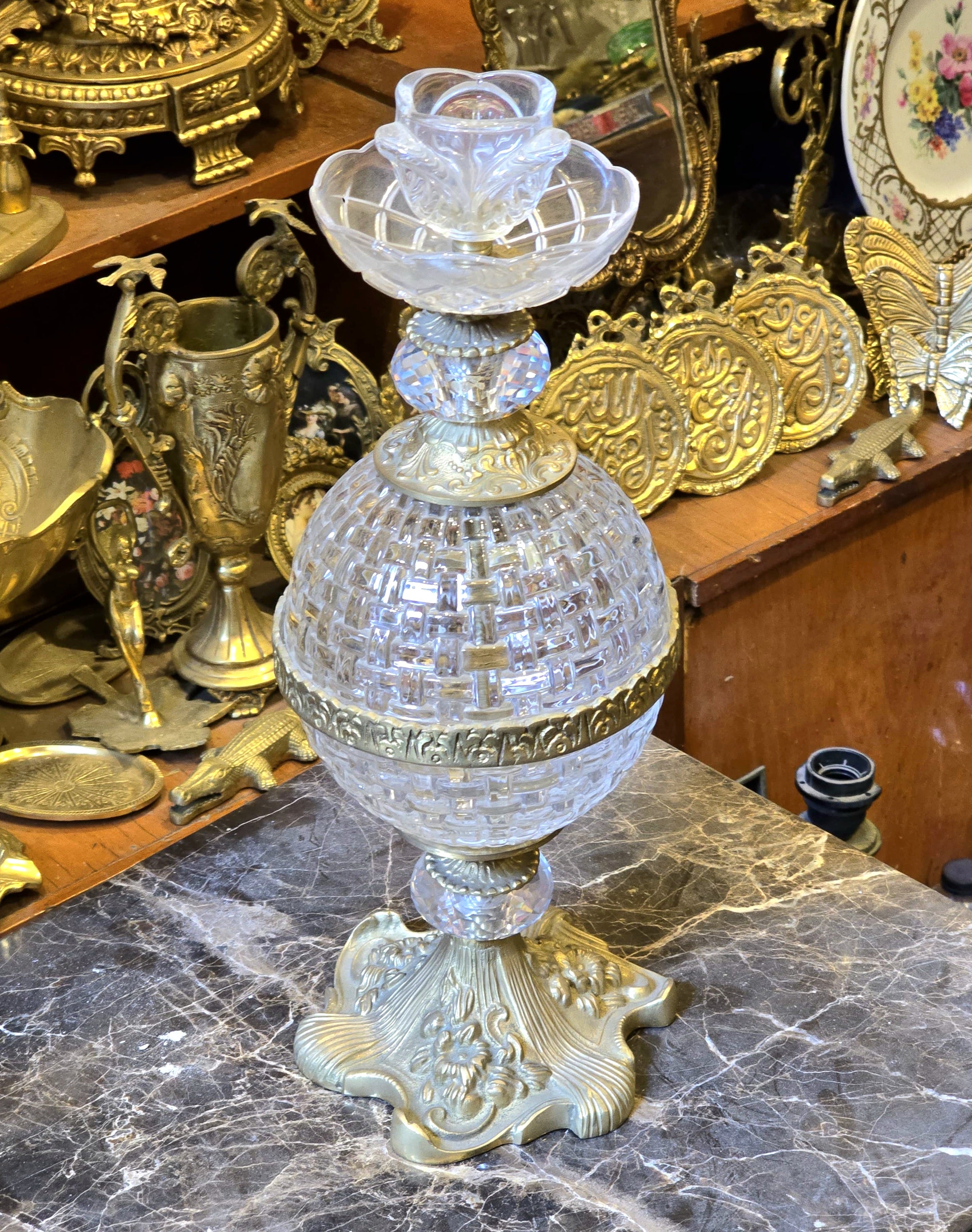 Brass & Crystal Candlestick Holder for Luxury Table Decor