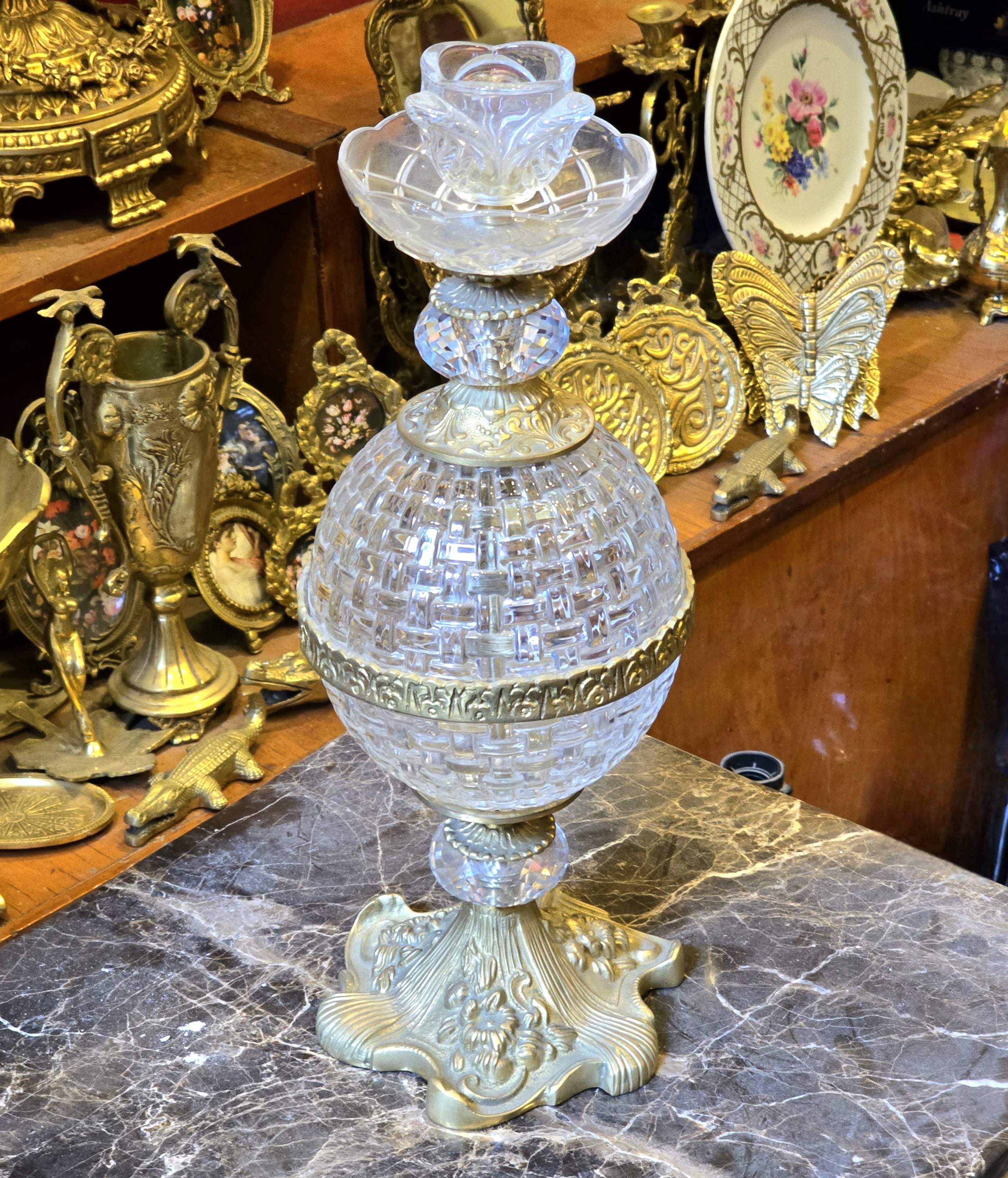 Brass & Crystal Candlestick Holder for Luxury Table Decor