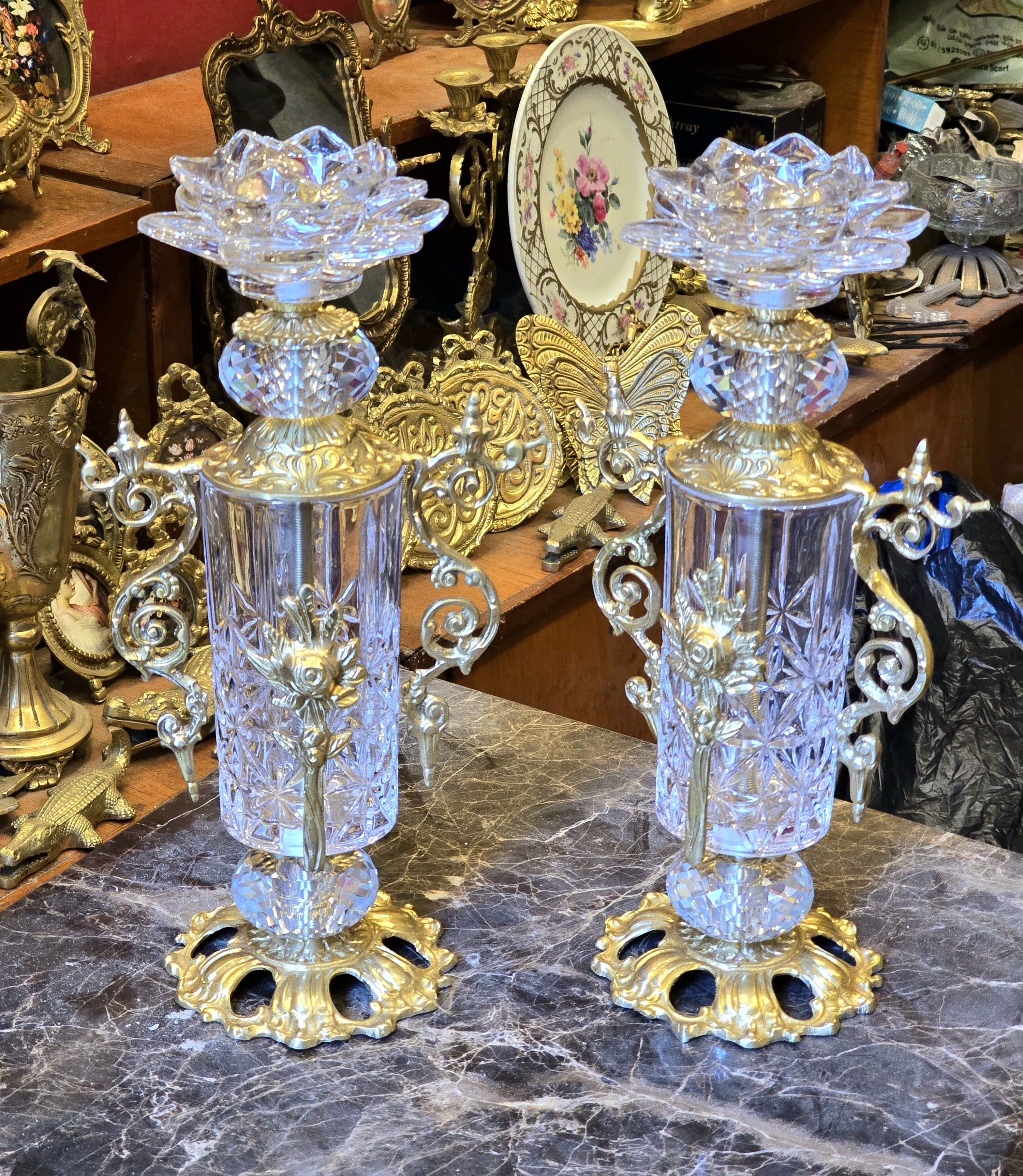 Luxury Brass and Crystal Candlestick Decorative Accent