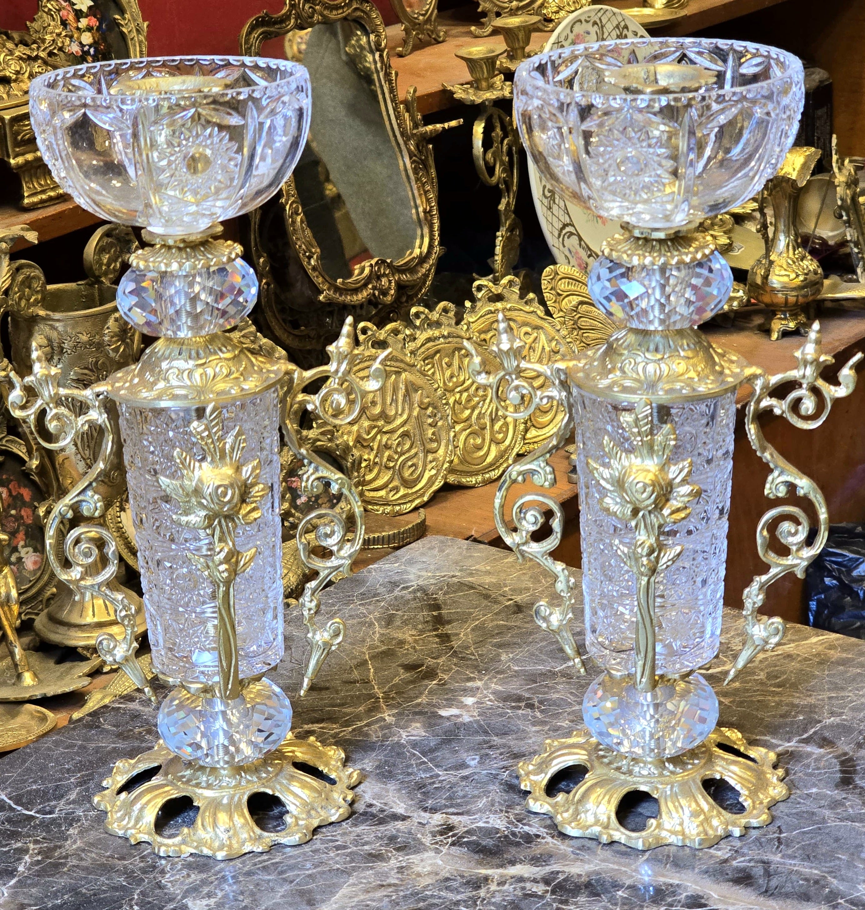 Decorative Brass and Crystal Candle Holder – Luxury Home Accent